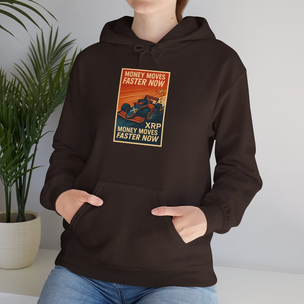 XRP 'Money Moves Faster Now' Hoodie – Crypto Retro Graphic Pullover