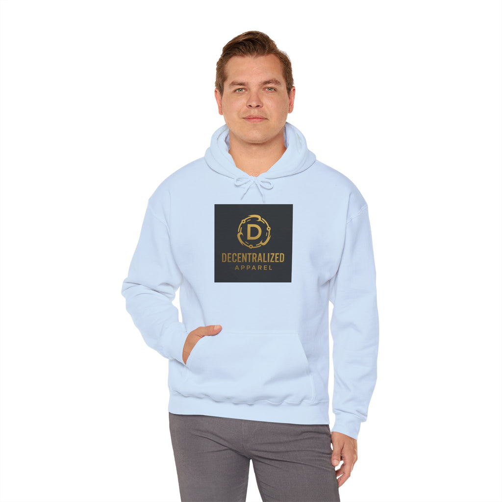 Decentralized Apparel Logo Hoodie – Gold Emblem Streetwear Sweatshirt