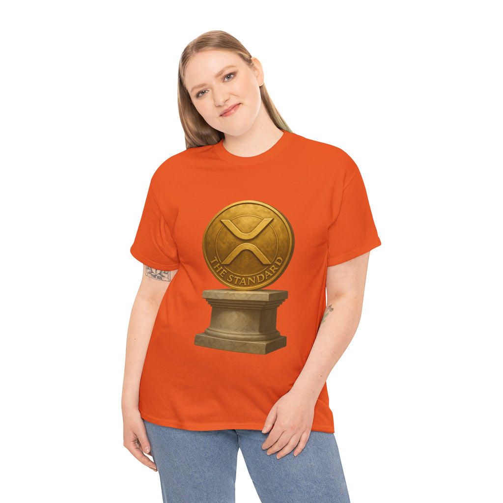 XRP Ledger Trophy T‑Shirt – Gold Ripple Coin on Pedestal Crypto Tee
