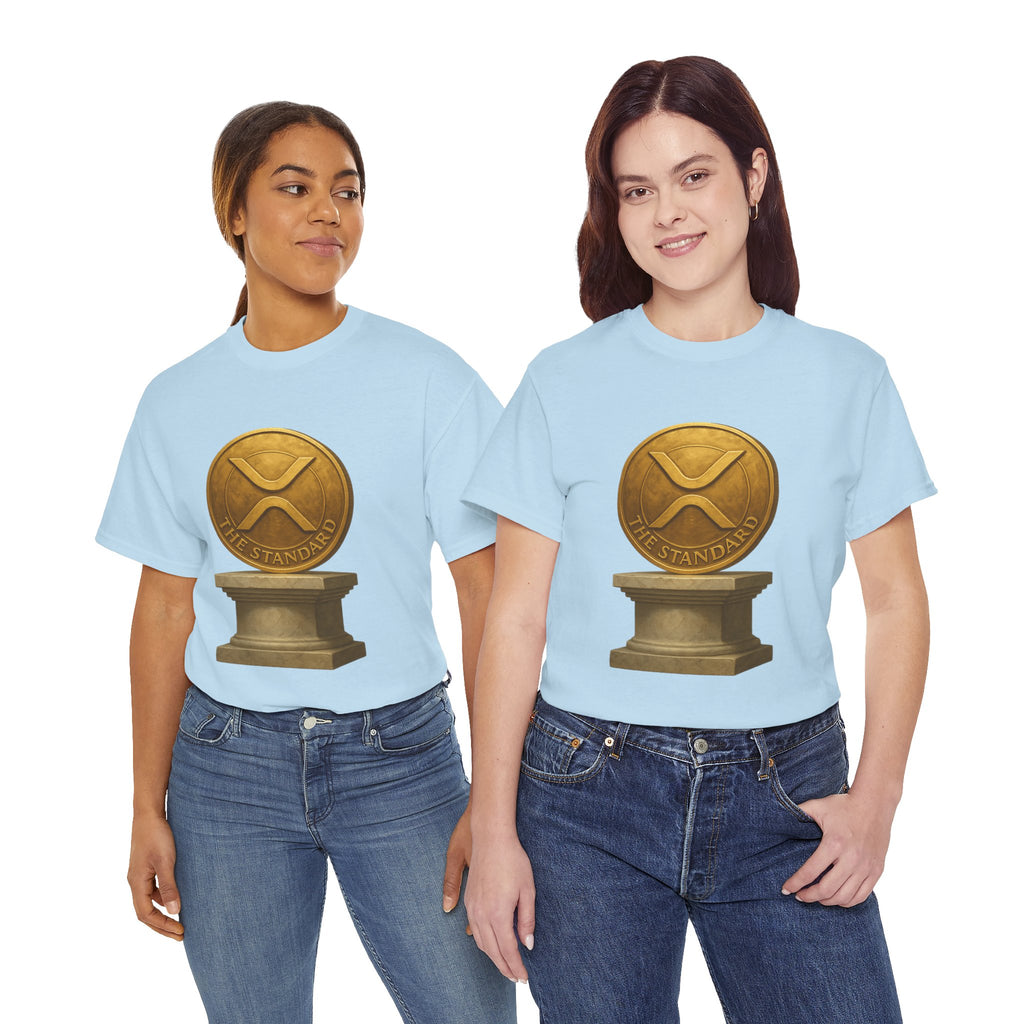 XRP Ledger Trophy T‑Shirt – Gold Ripple Coin on Pedestal Crypto Tee