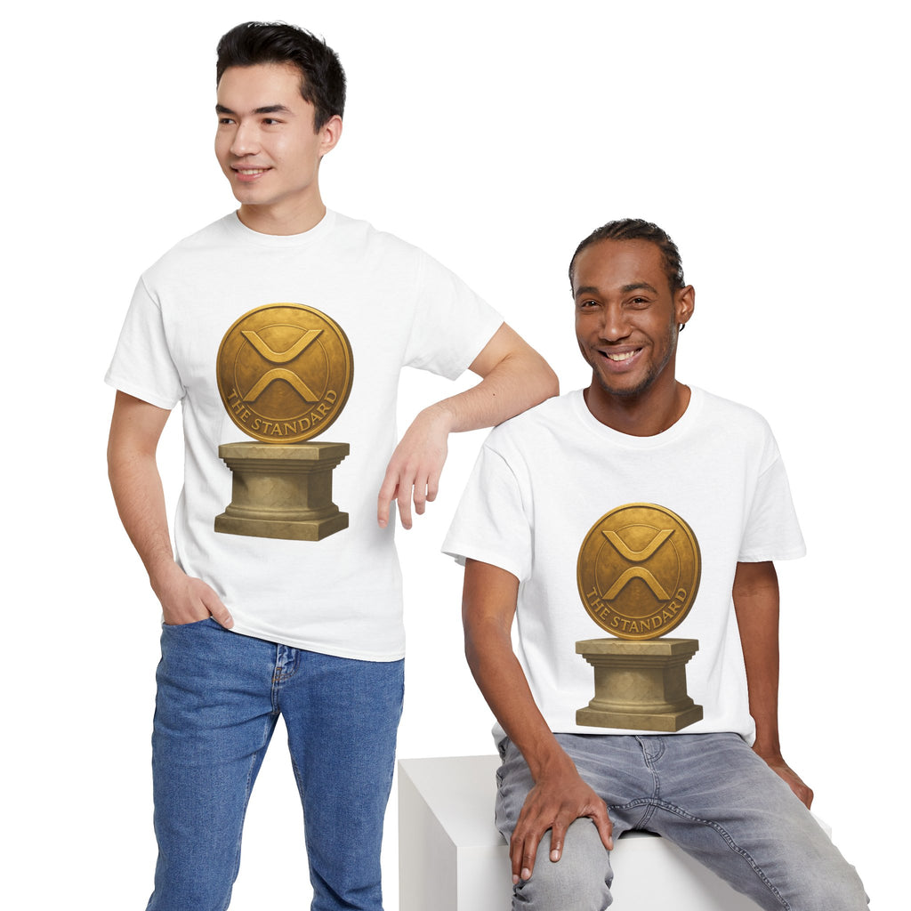 XRP Ledger Trophy T‑Shirt – Gold Ripple Coin on Pedestal Crypto Tee