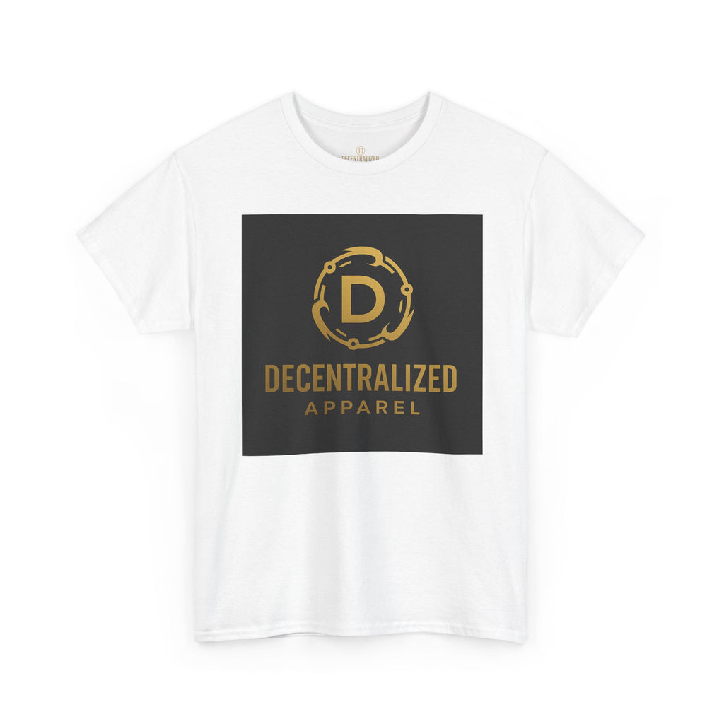 Decentralized Apparel Logo Tee — Gold Emblem Cotton T-Shirt