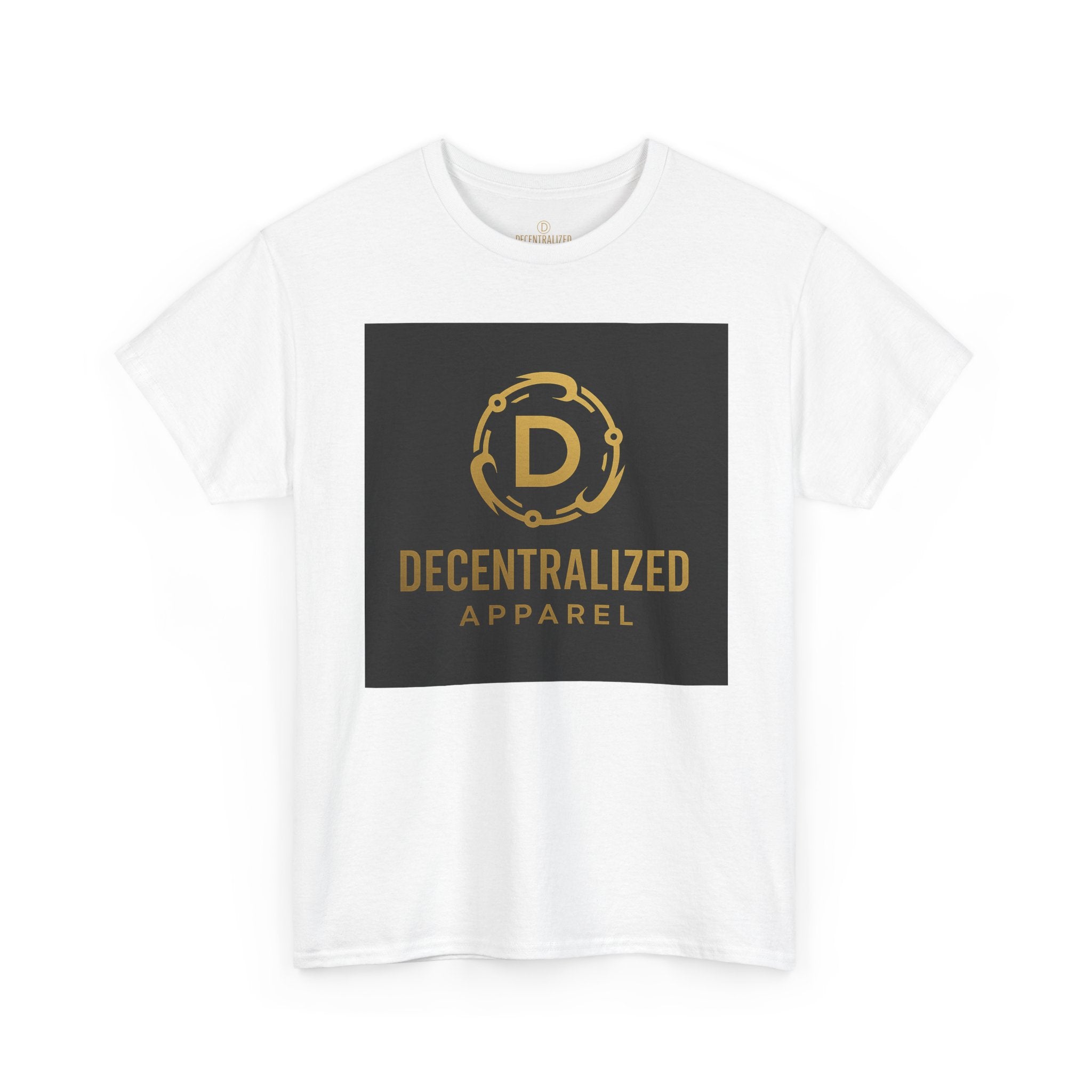 Decentralized Apparel Logo Tee — Gold Emblem Cotton T-Shirt