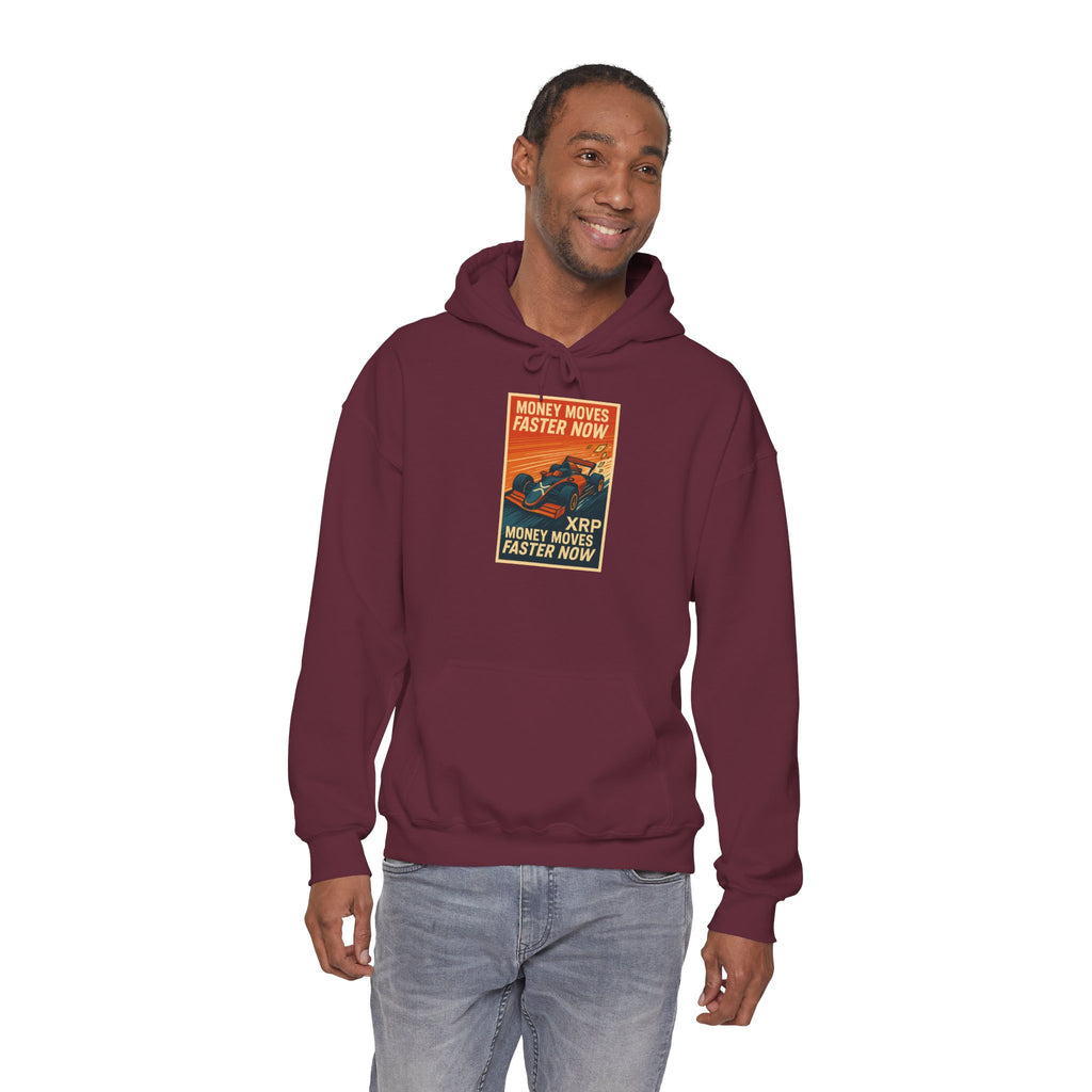 XRP 'Money Moves Faster Now' Hoodie – Crypto Retro Graphic Pullover