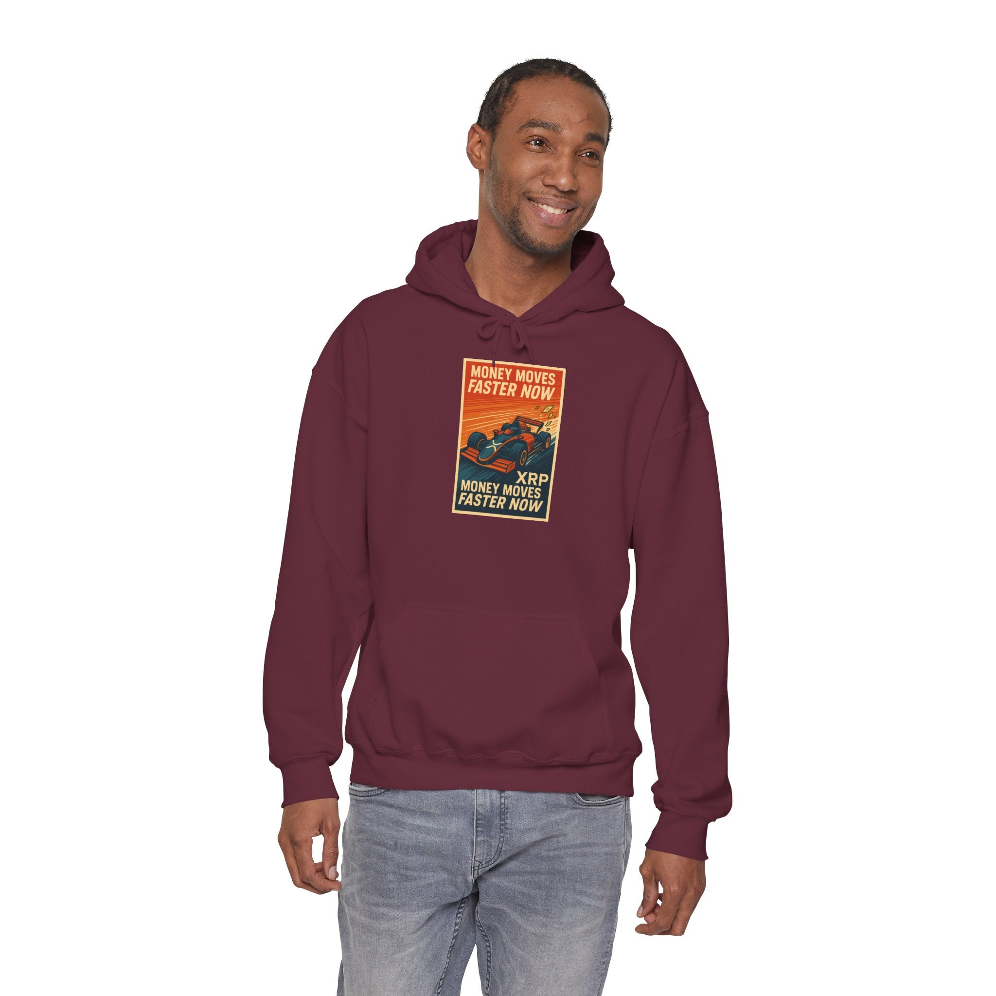 XRP 'Money Moves Faster Now' Hoodie – Crypto Retro Graphic Pullover