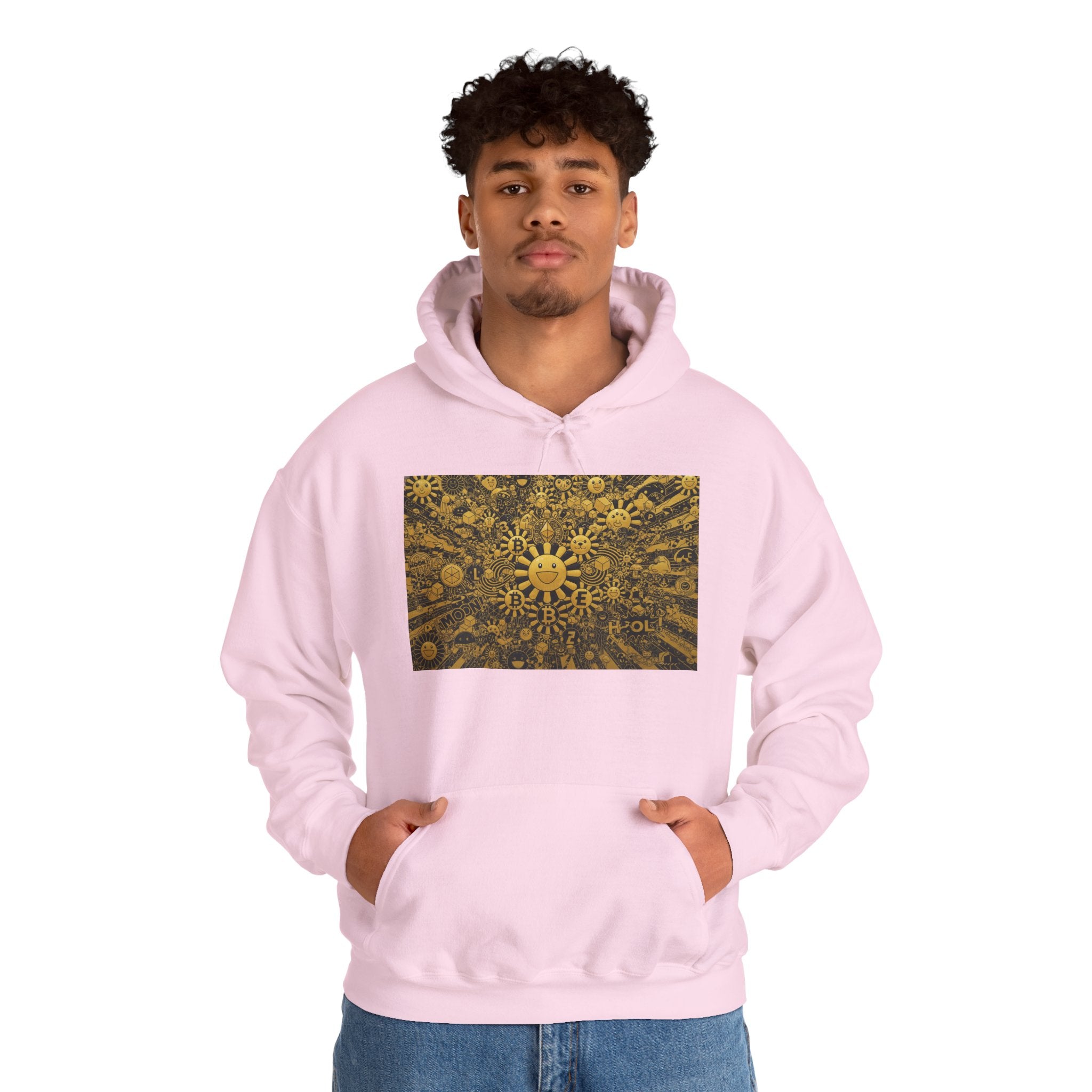 Solar Mandala Hoodie — Golden Sunburst Graphic Pullover