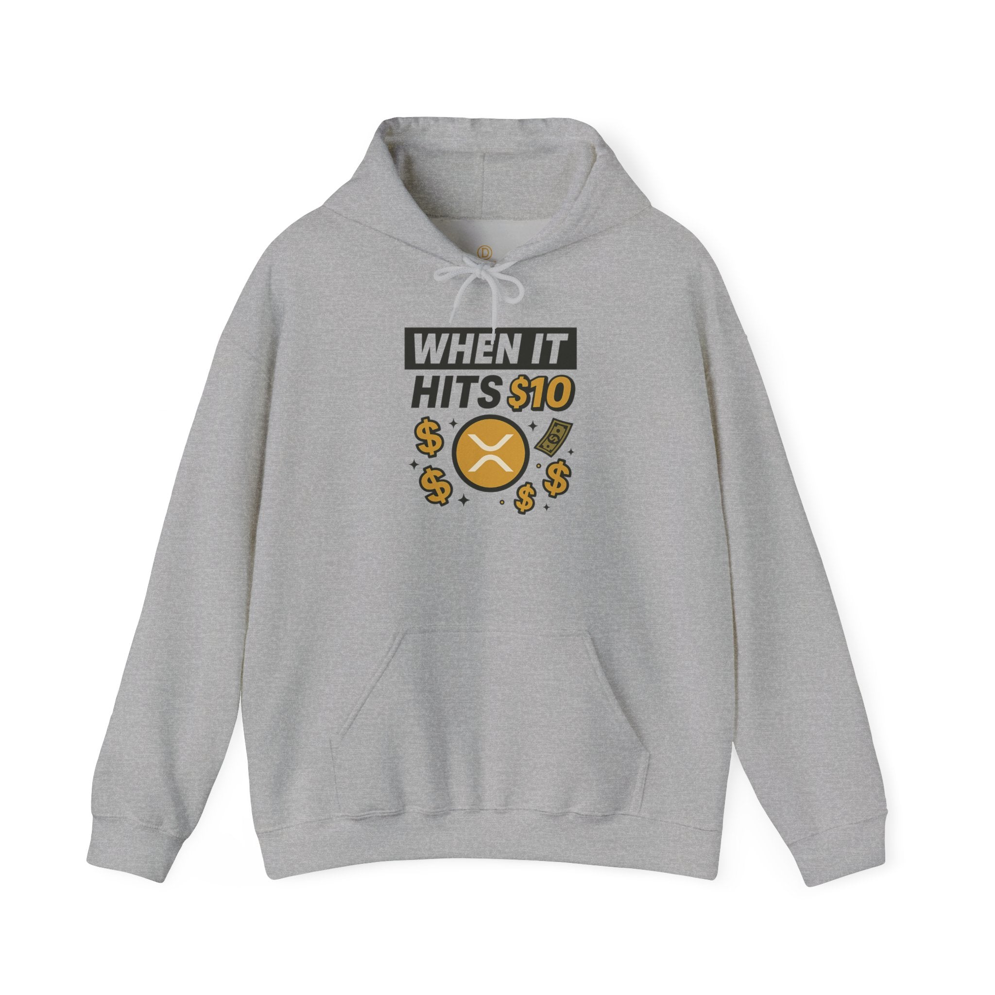 Crypto HODL Hoodie – "When It Hits 10" Funny XRP Coin Sweatshirt