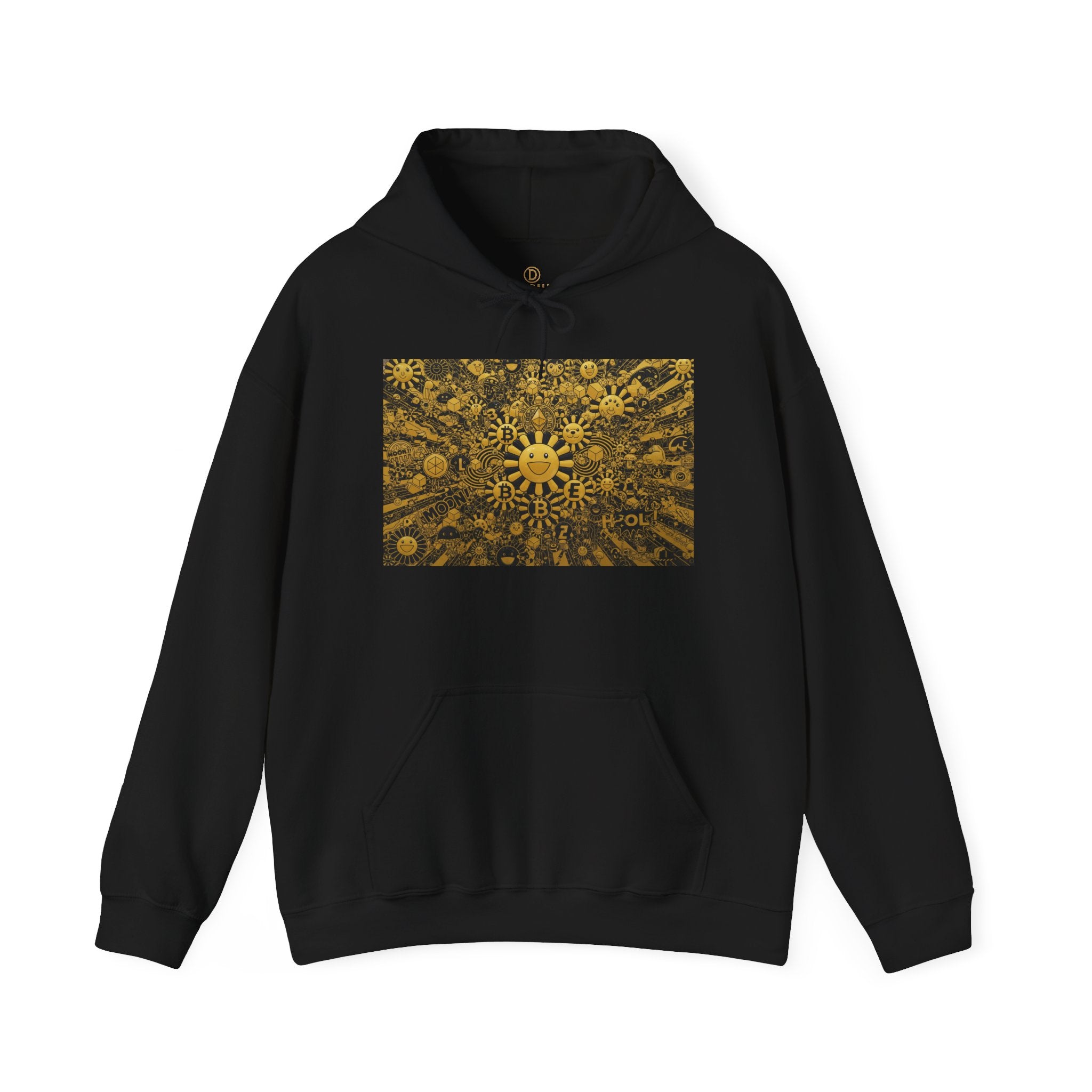 Solar Mandala Hoodie — Golden Sunburst Graphic Pullover