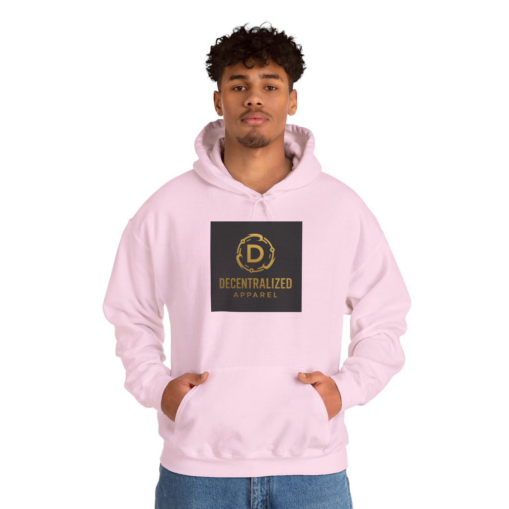Decentralized Apparel Logo Hoodie – Gold Emblem Streetwear Sweatshirt