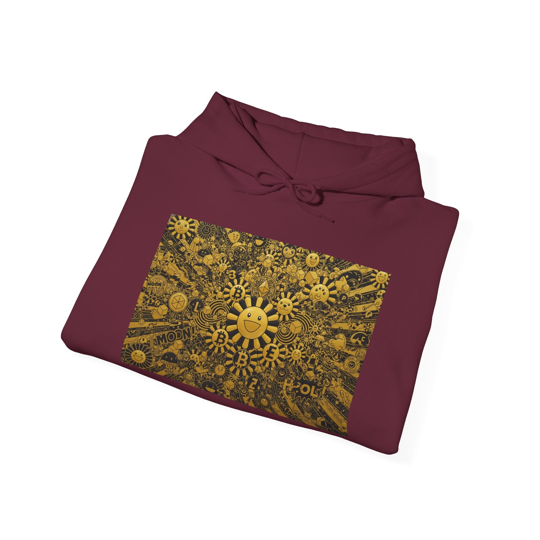 Solar Mandala Hoodie — Golden Sunburst Graphic Pullover