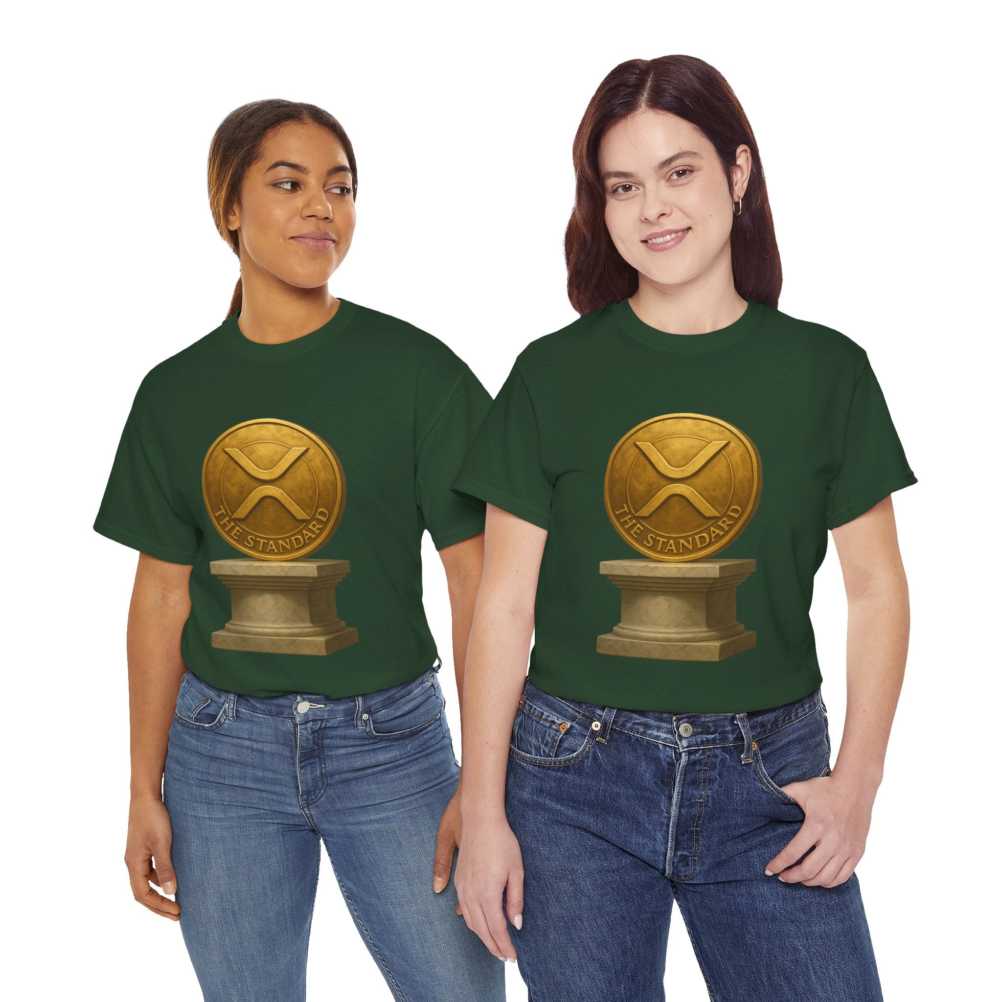 XRP Ledger Trophy T‑Shirt – Gold Ripple Coin on Pedestal Crypto Tee