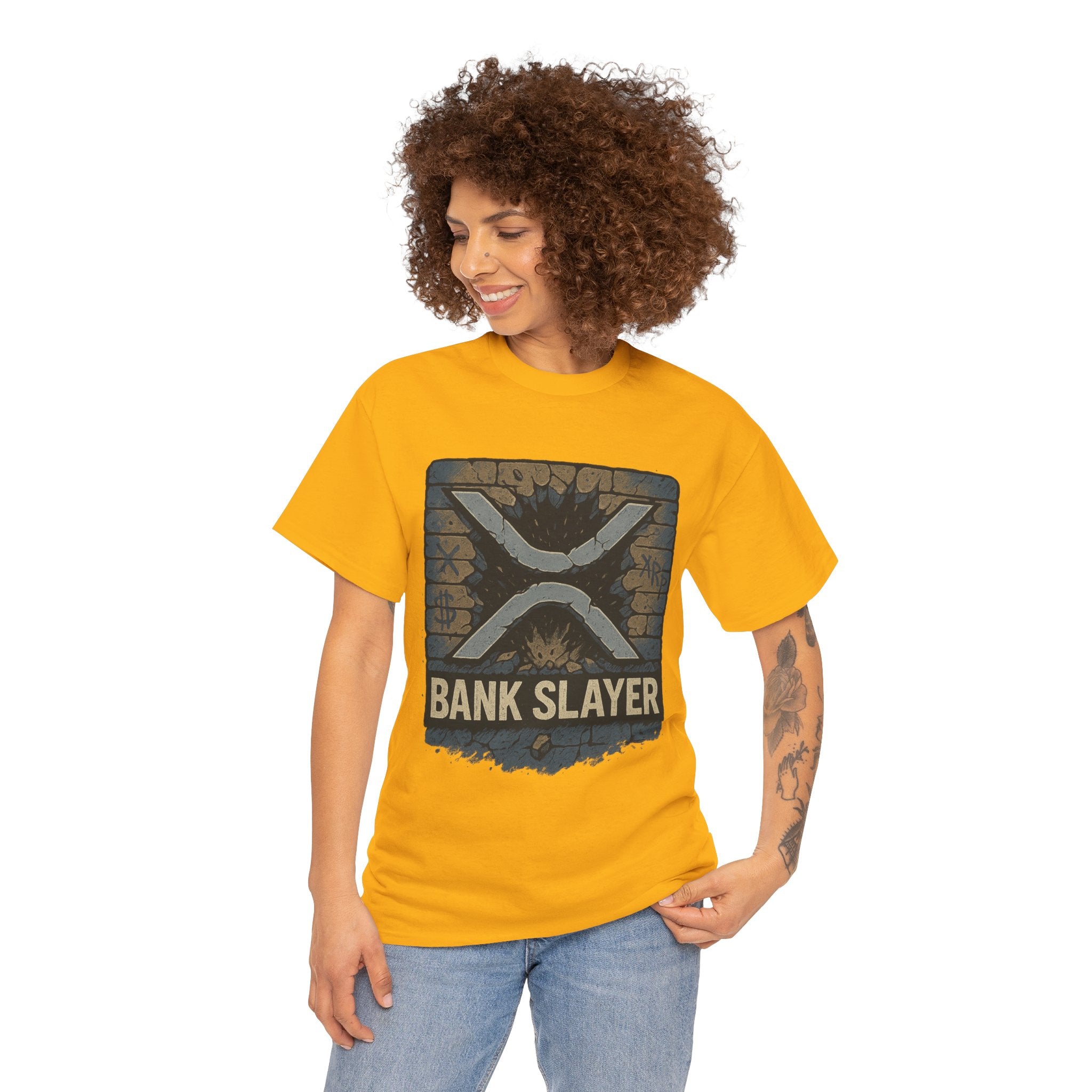 Bank Slayer T‑Shirt — Retro Grunge Crypto XRP Design