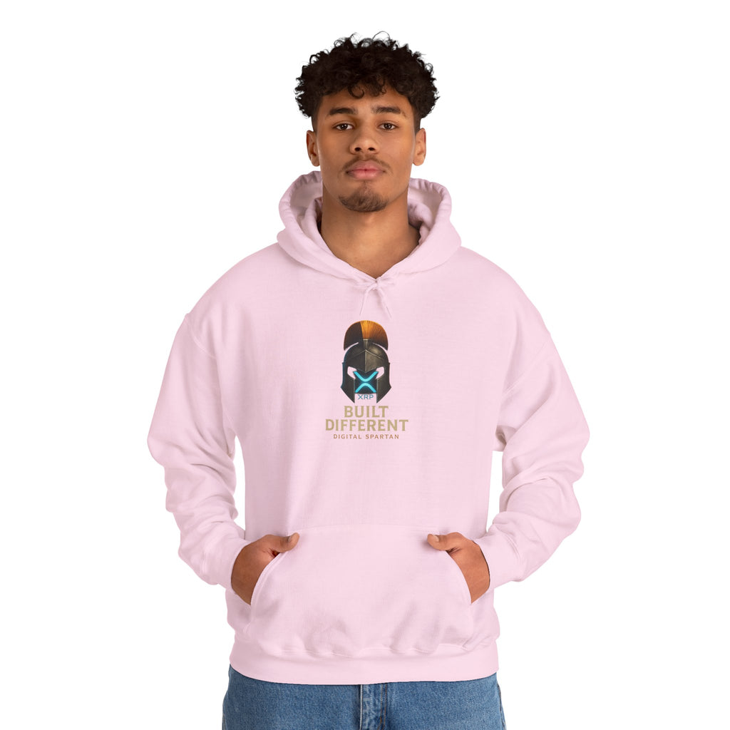 Built Different Hoodie — Futuristic Spartan Helmet Graphic Pullover