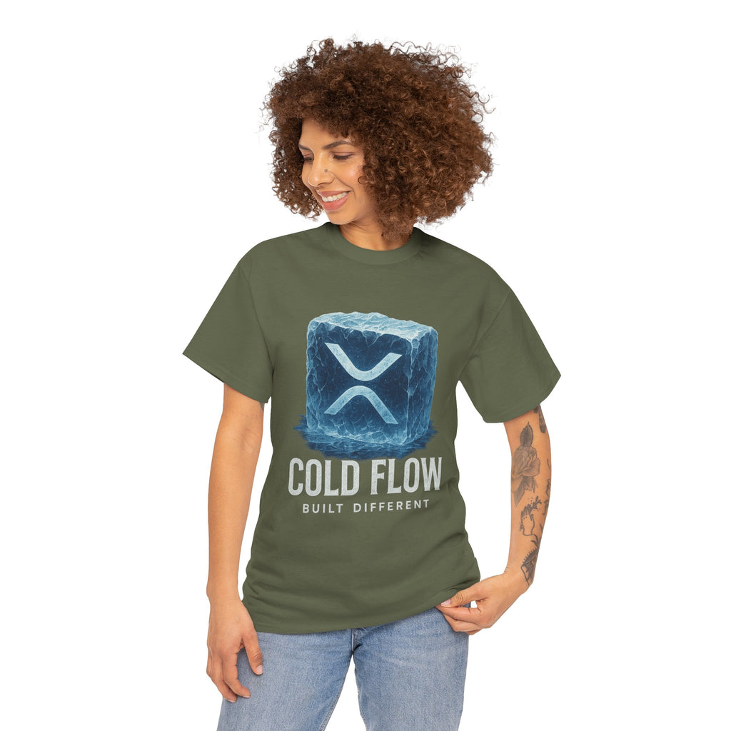 Cold Flow Ripple Logo T‑Shirt — 'Cold Flow: Built Different' Ice Cube Design