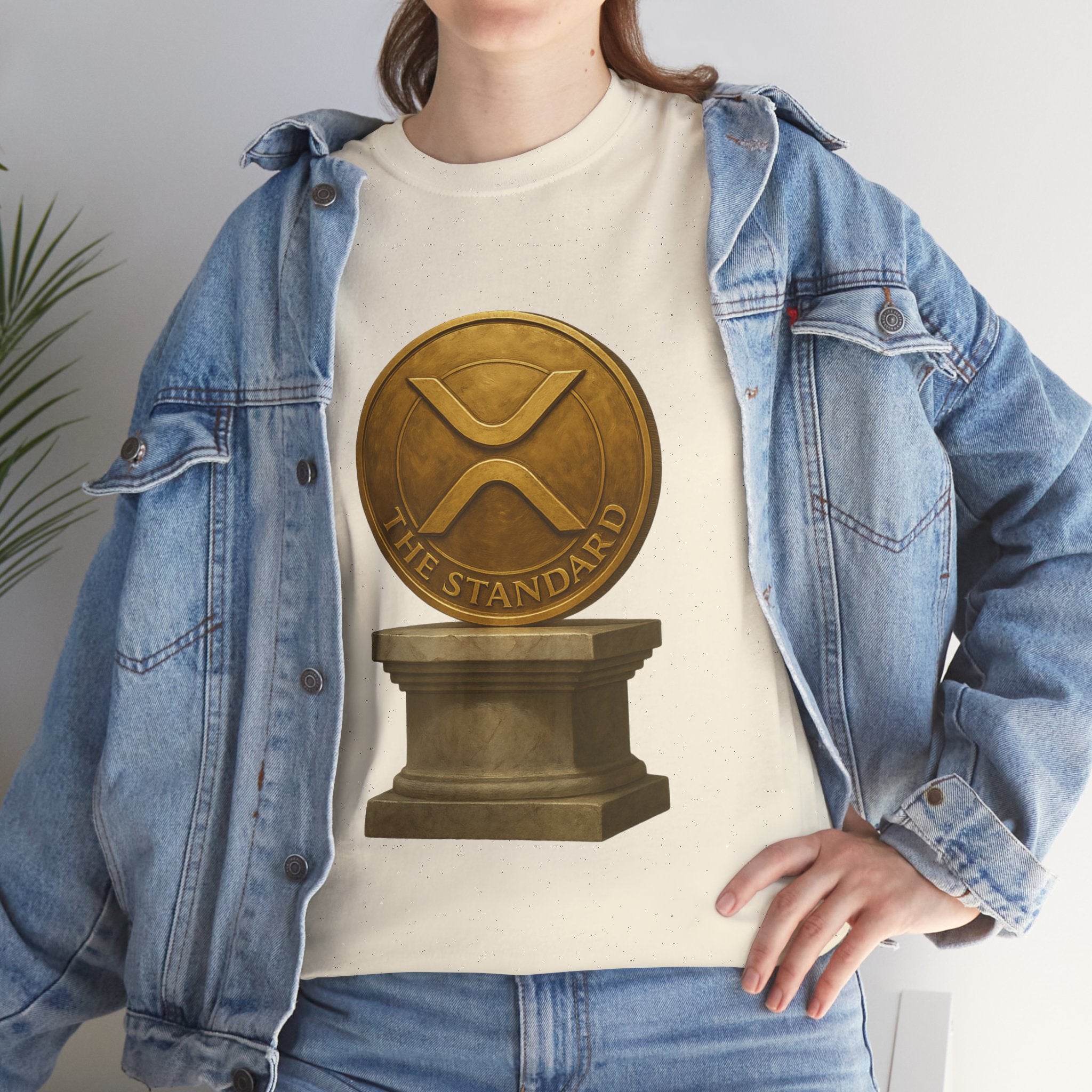 XRP Ledger Trophy T‑Shirt – Gold Ripple Coin on Pedestal Crypto Tee