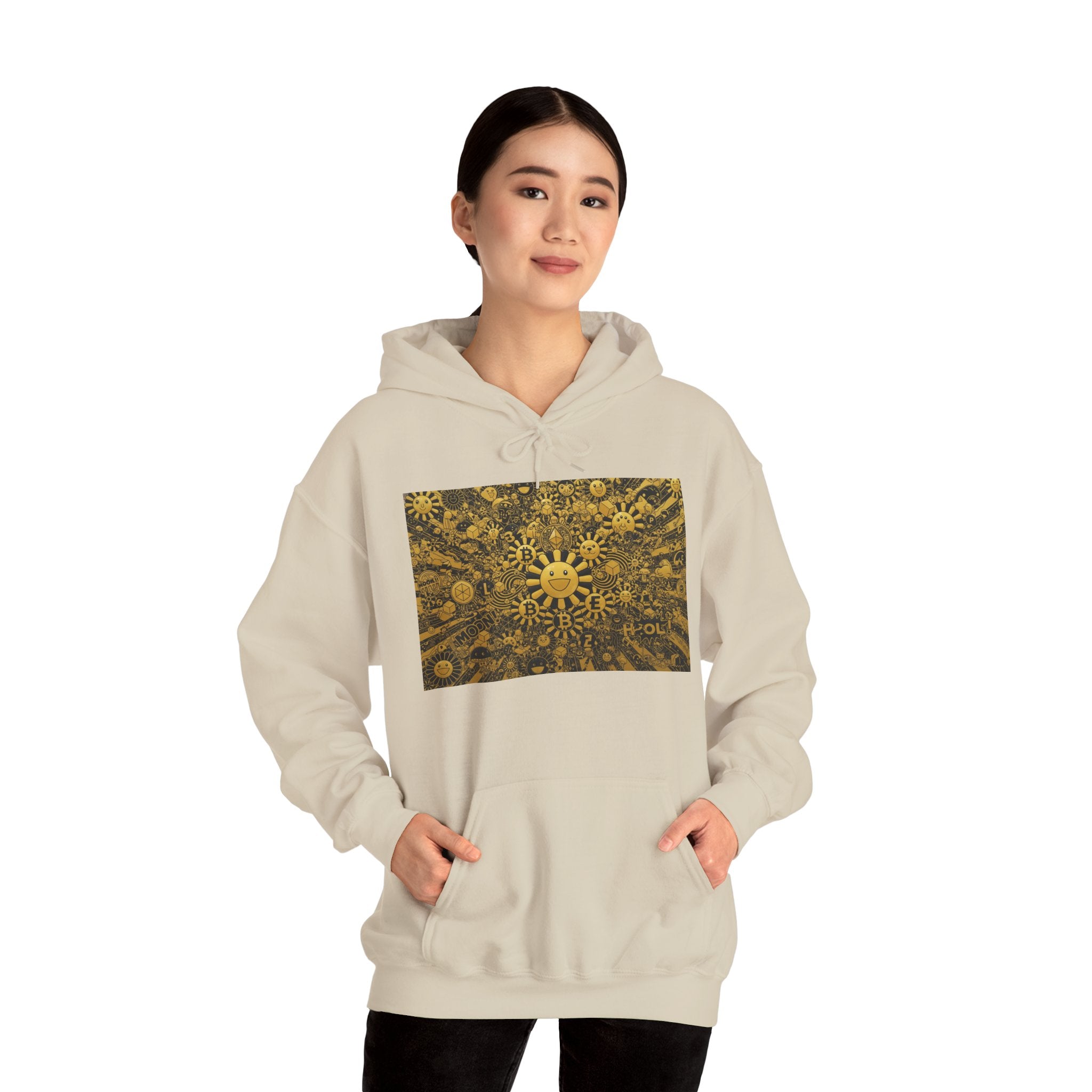 Solar Mandala Hoodie — Golden Sunburst Graphic Pullover