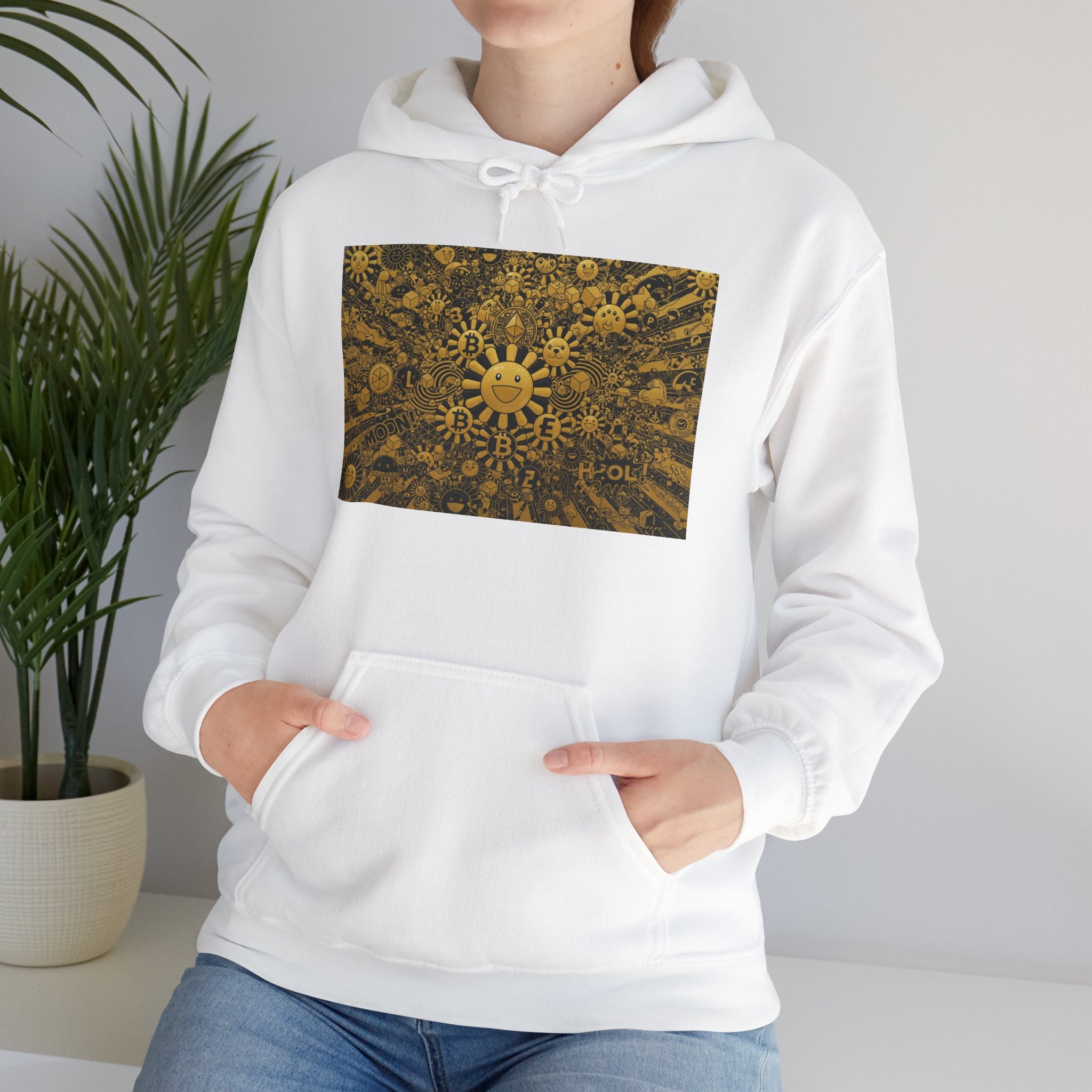 Solar Mandala Hoodie — Golden Sunburst Graphic Pullover