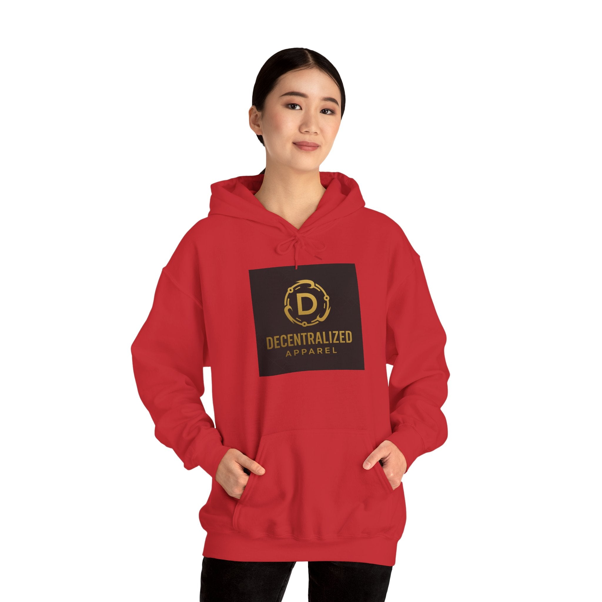 Decentralized Apparel Logo Hoodie – Gold Emblem Streetwear Sweatshirt