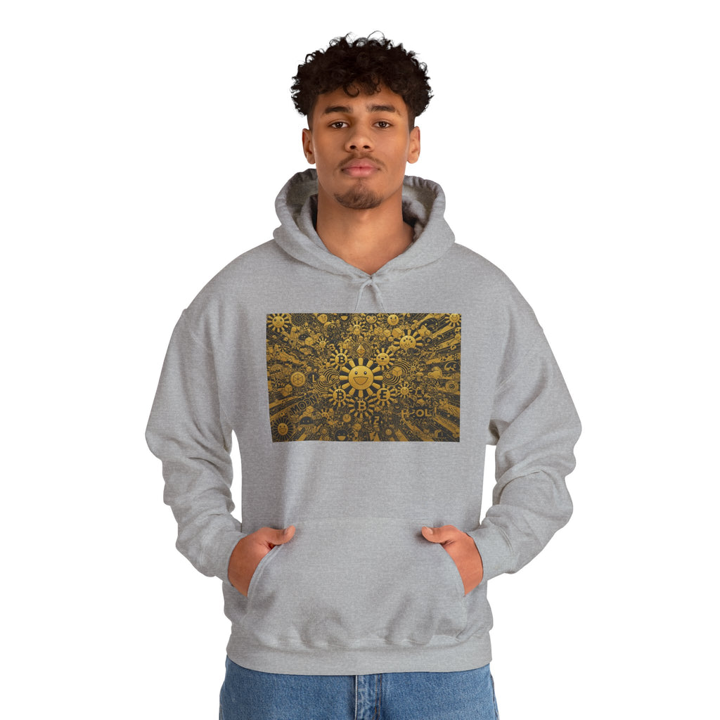 Solar Mandala Hoodie — Golden Sunburst Graphic Pullover