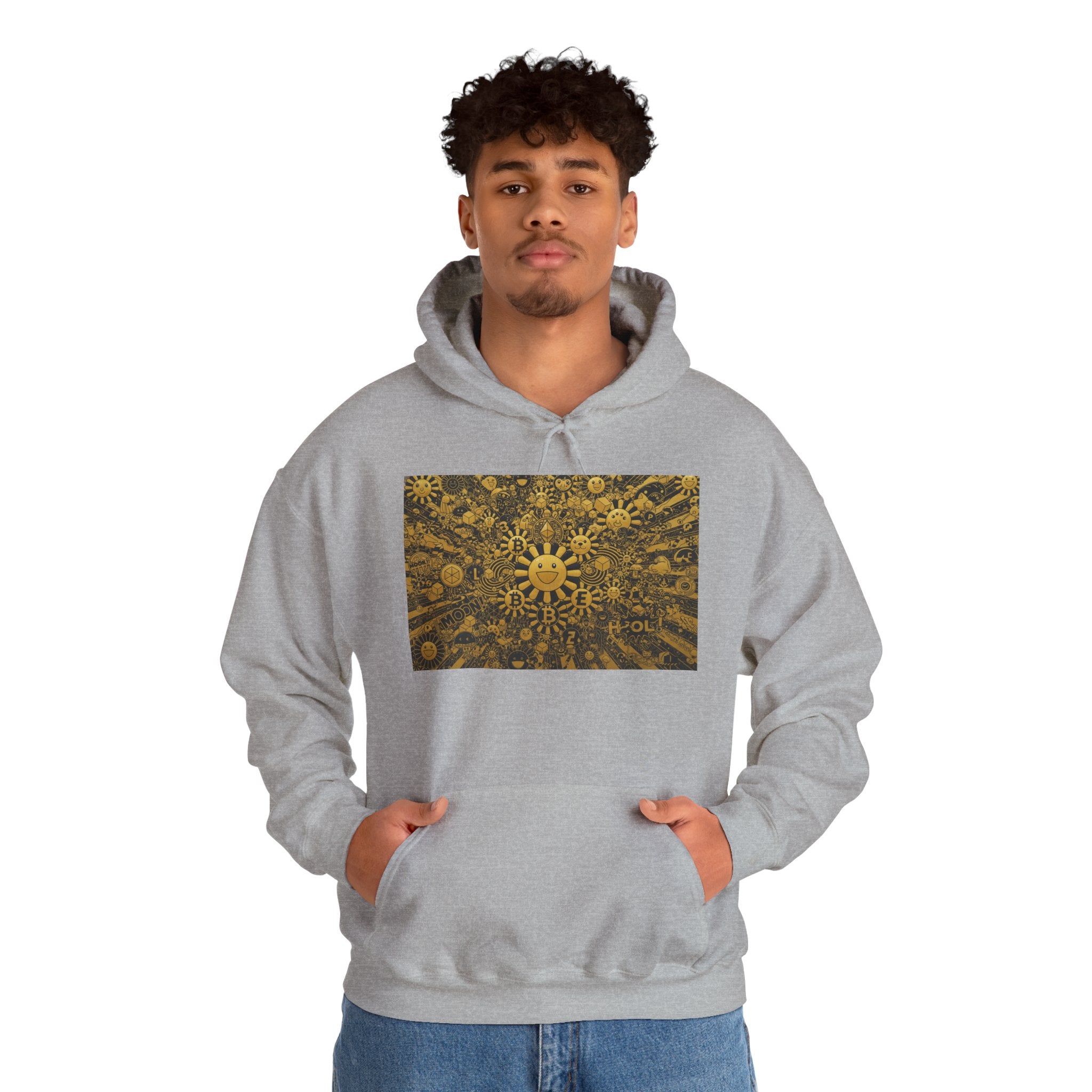 Solar Mandala Hoodie — Golden Sunburst Graphic Pullover