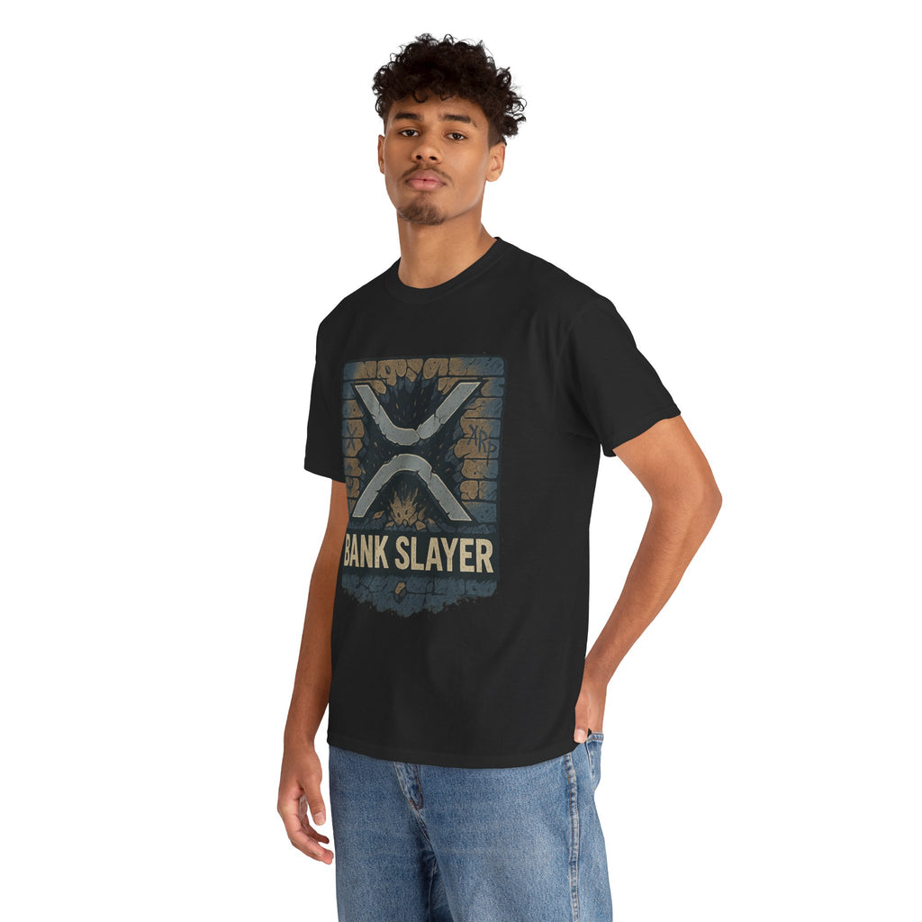 Bank Slayer T‑Shirt — Retro Grunge Crypto XRP Design