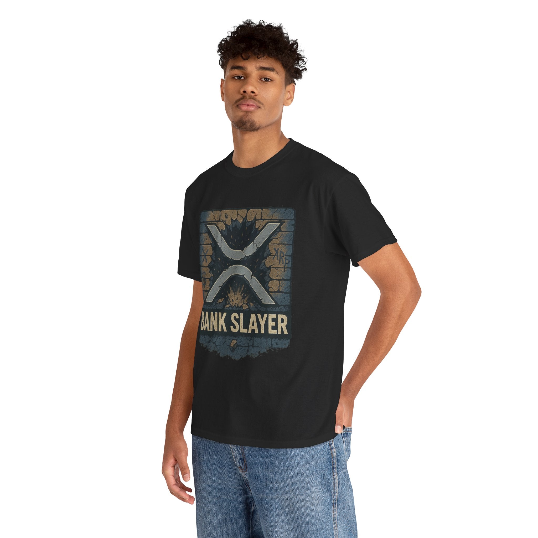 Bank Slayer T‑Shirt — Retro Grunge Crypto XRP Design