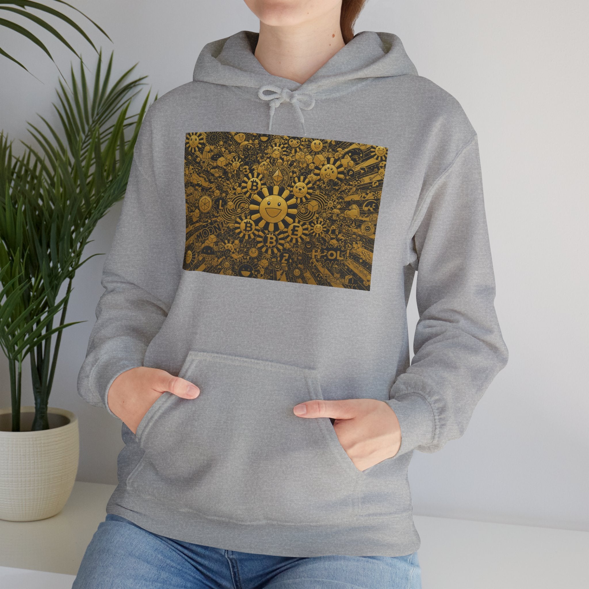 Solar Mandala Hoodie — Golden Sunburst Graphic Pullover