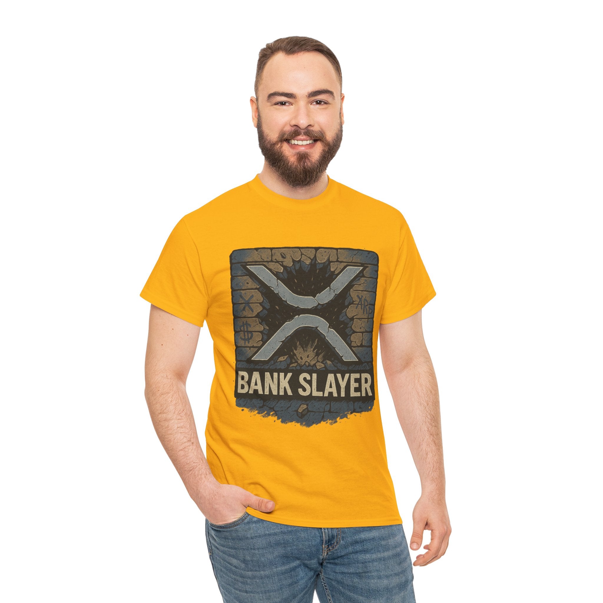 Bank Slayer T‑Shirt — Retro Grunge Crypto XRP Design