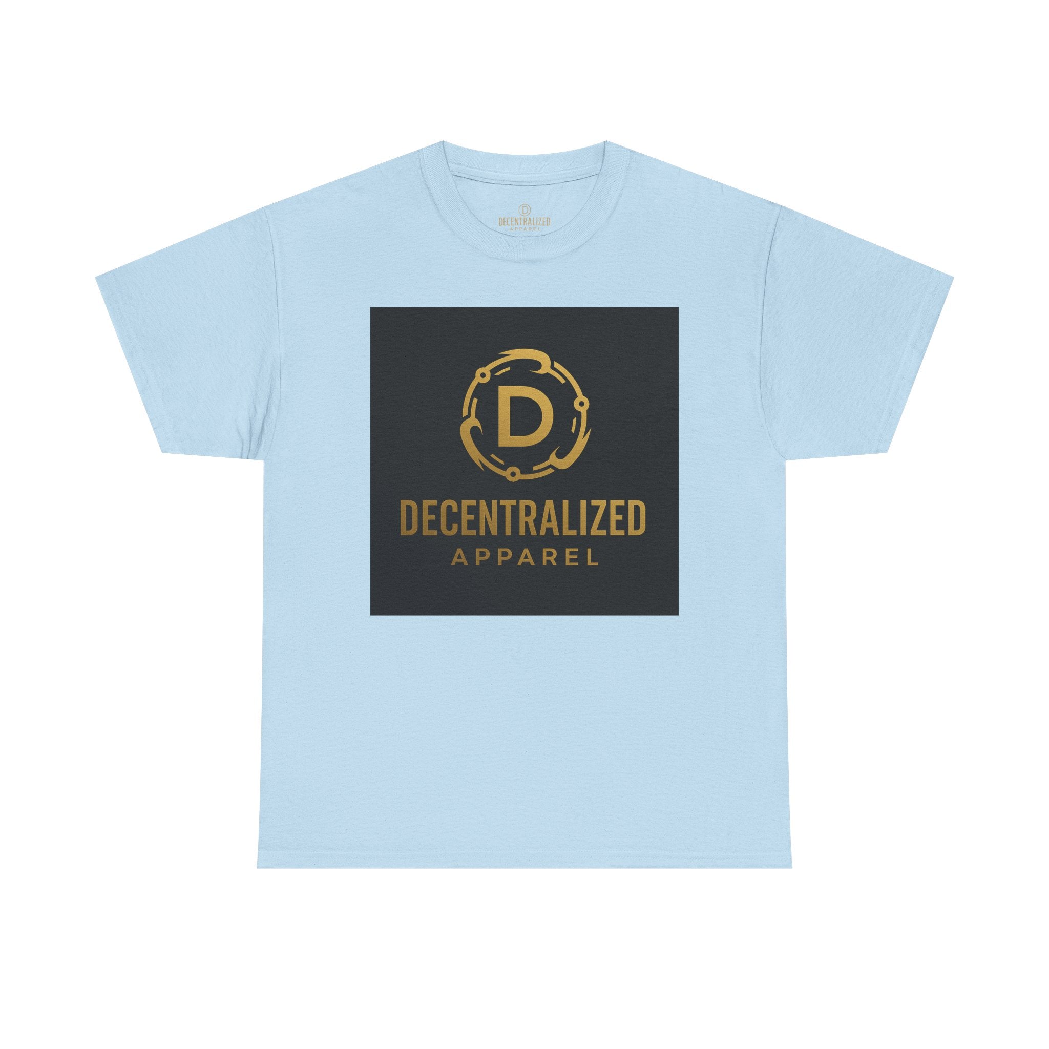 Decentralized Apparel Logo Tee — Gold Emblem Cotton T-Shirt