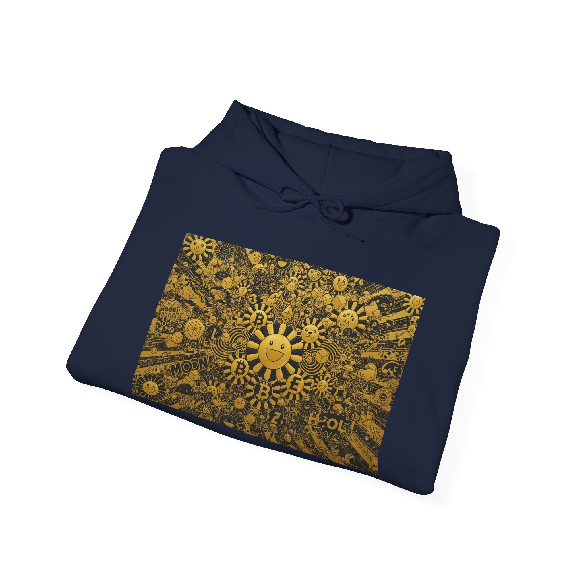 Solar Mandala Hoodie — Golden Sunburst Graphic Pullover