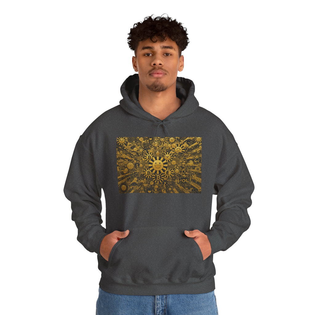 Solar Mandala Hoodie — Golden Sunburst Graphic Pullover