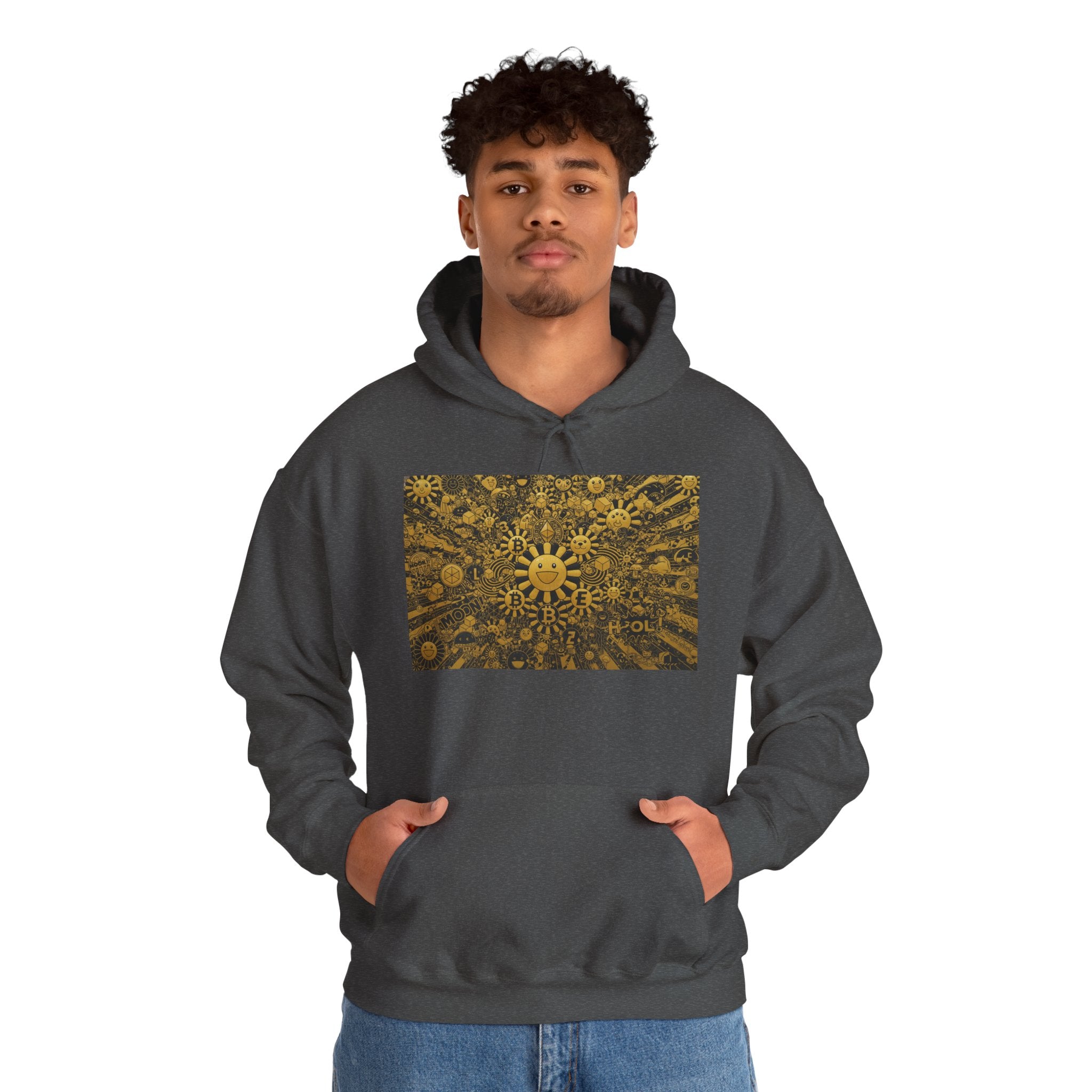 Solar Mandala Hoodie — Golden Sunburst Graphic Pullover
