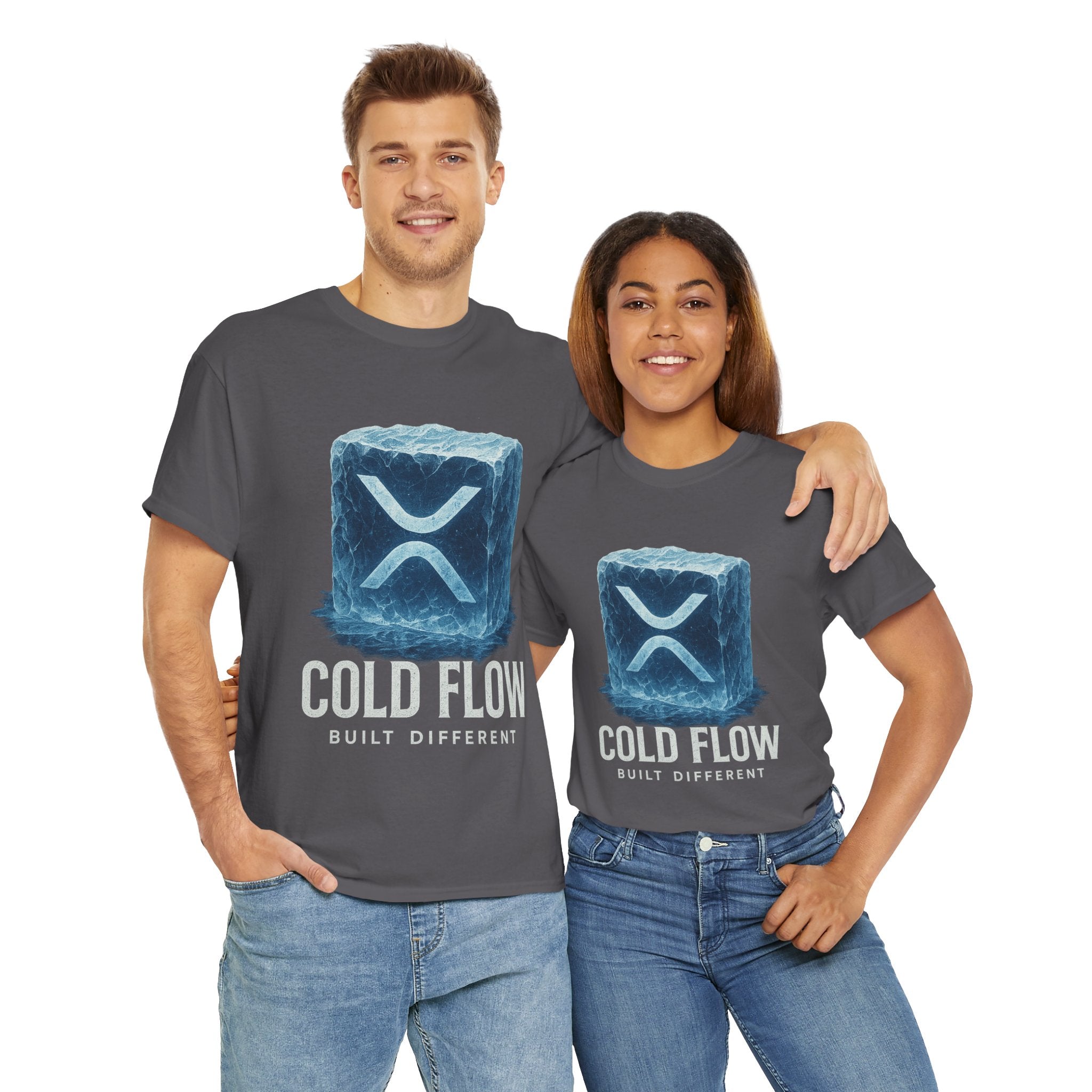Cold Flow Ripple Logo T‑Shirt — 'Cold Flow: Built Different' Ice Cube Design
