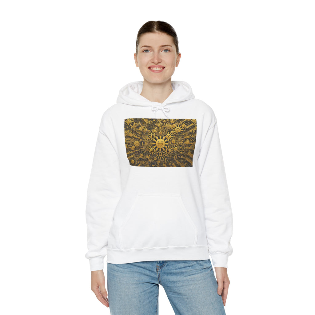 Solar Mandala Hoodie — Golden Sunburst Graphic Pullover