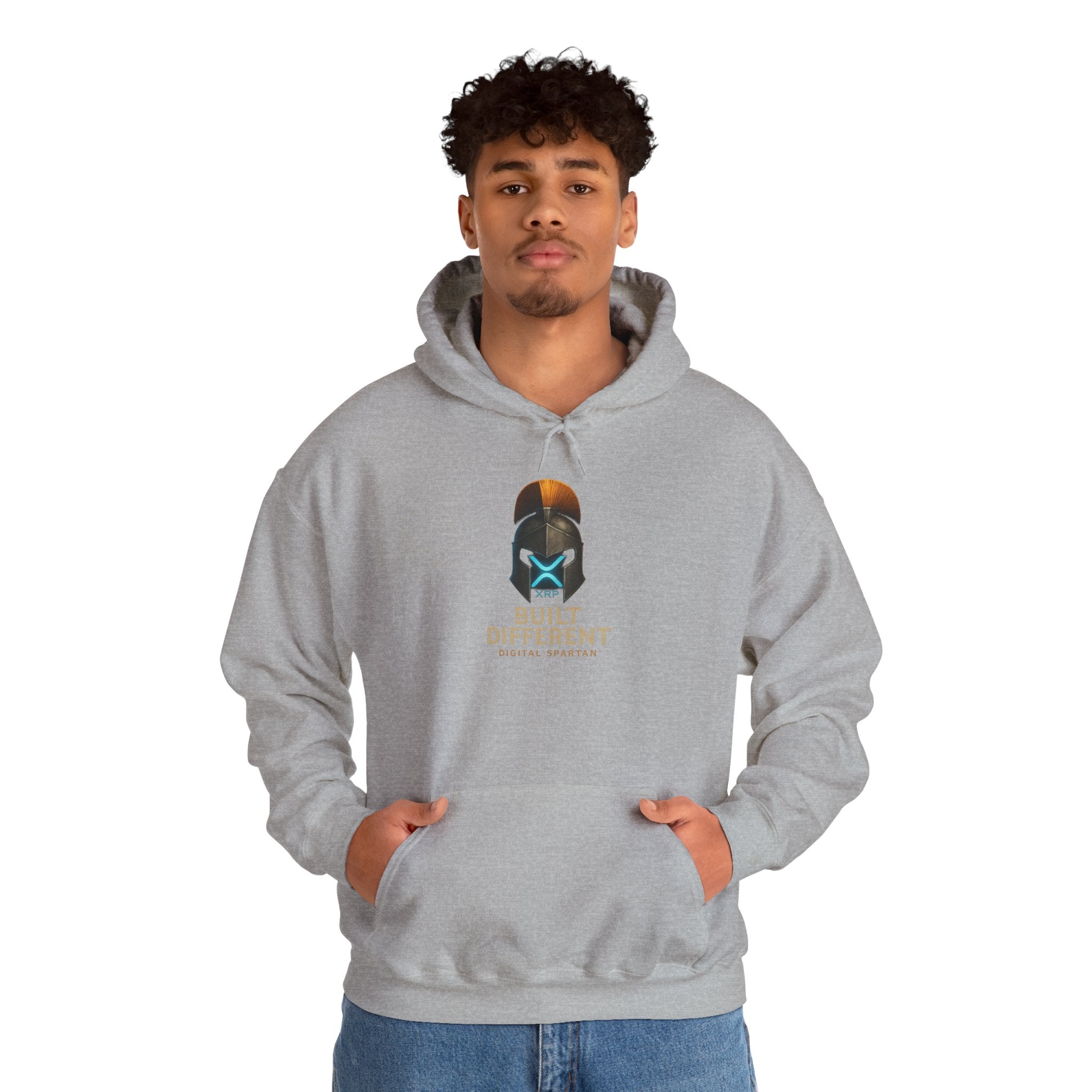 Built Different Hoodie — Futuristic Spartan Helmet Graphic Pullover