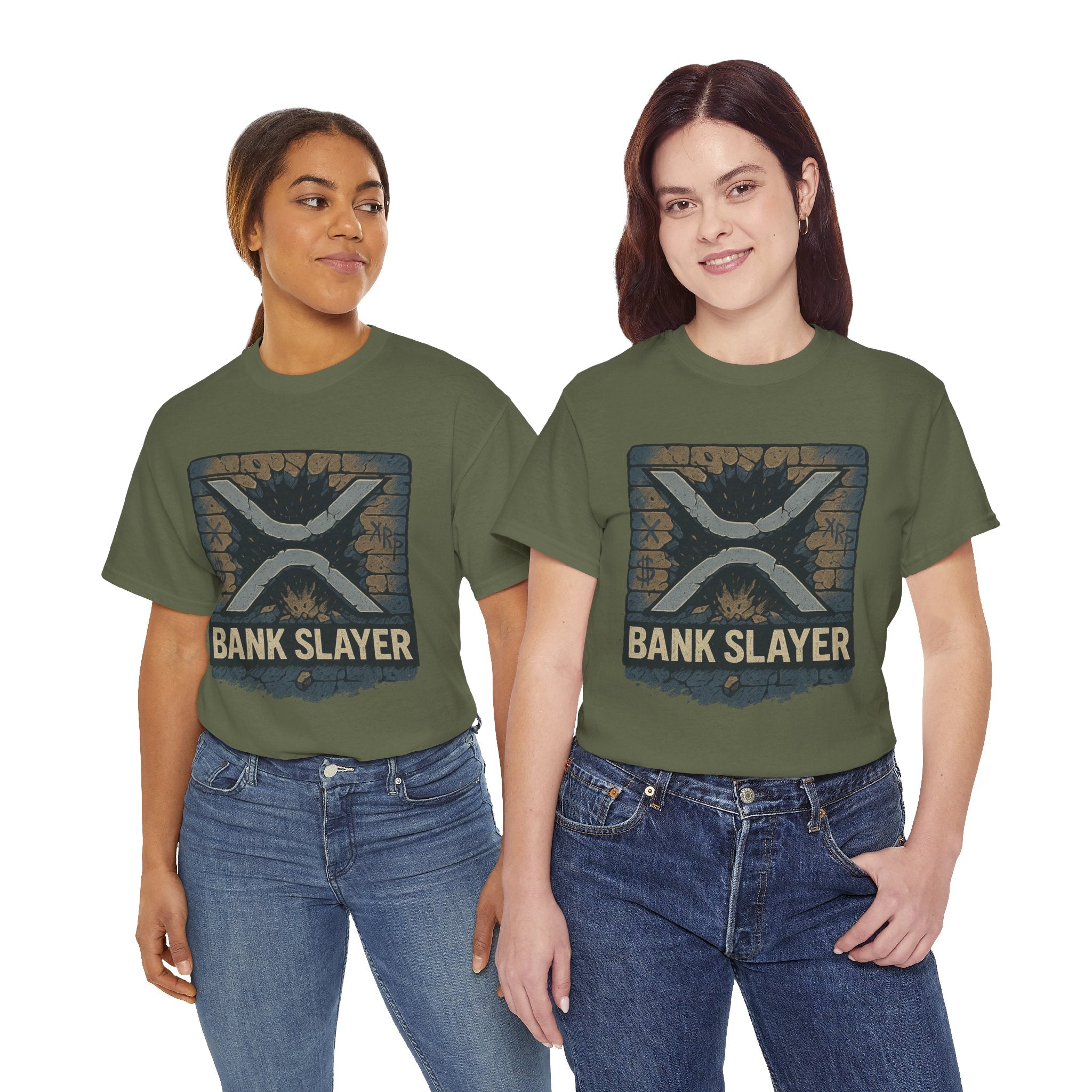 Bank Slayer T‑Shirt — Retro Grunge Crypto XRP Design