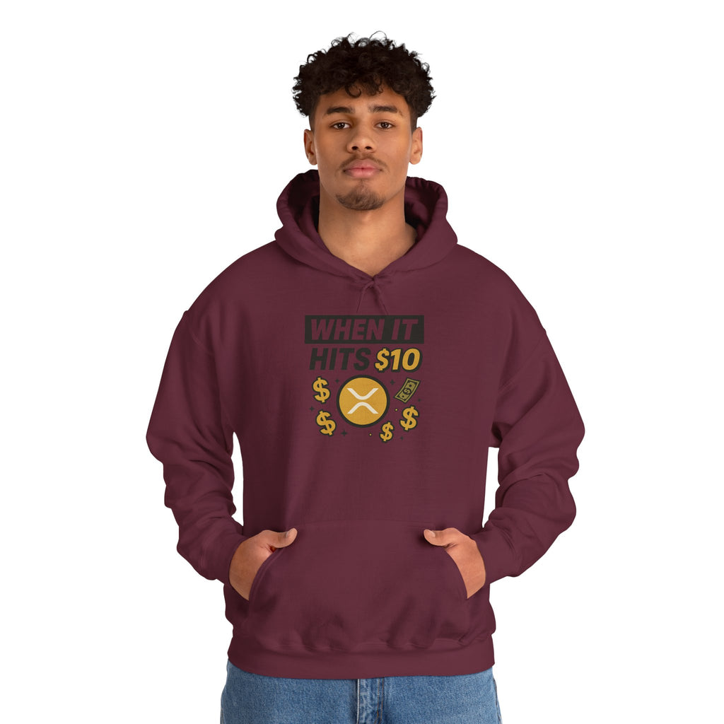 Crypto HODL Hoodie – "When It Hits 10" Funny XRP Coin Sweatshirt