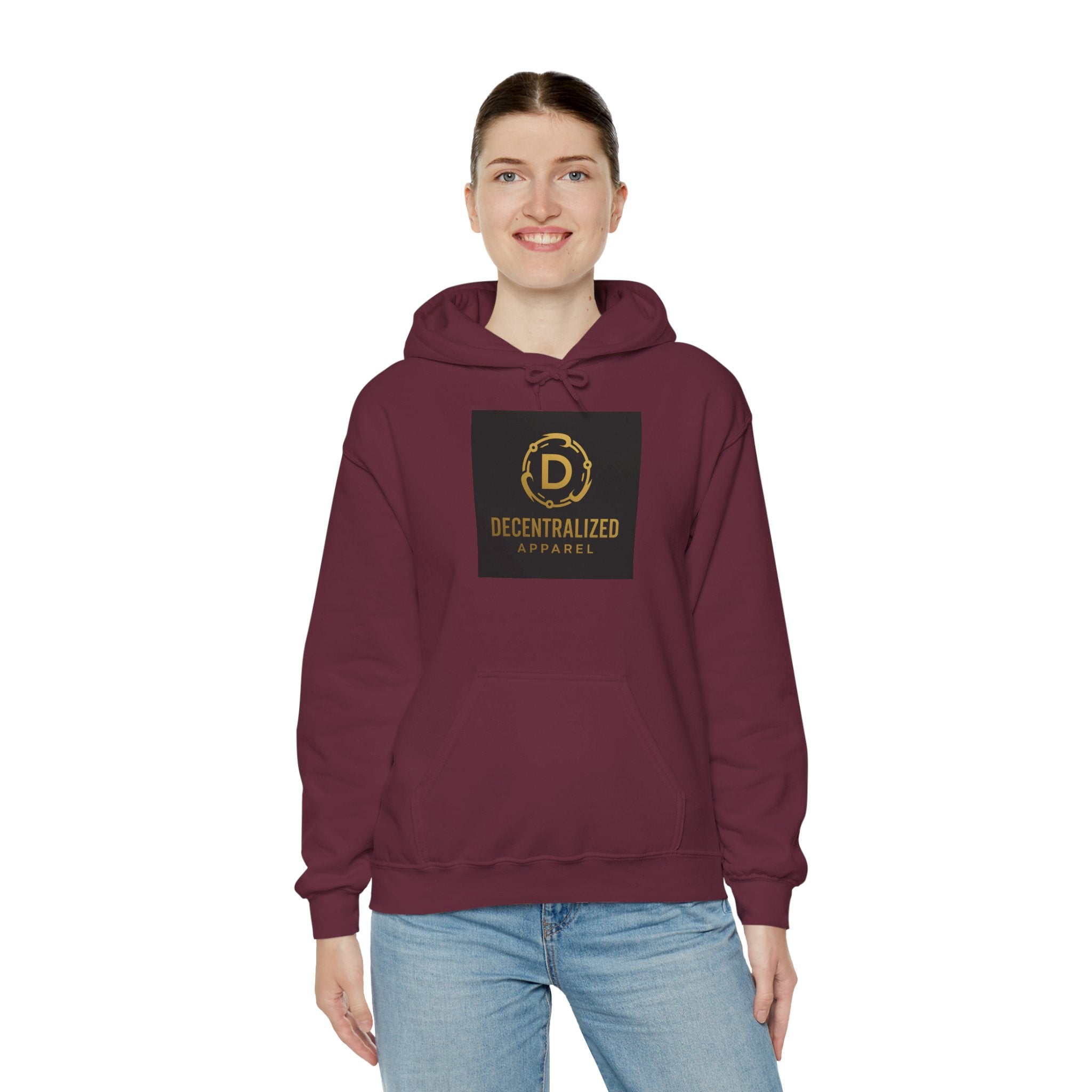 Decentralized Apparel Logo Hoodie – Gold Emblem Streetwear Sweatshirt