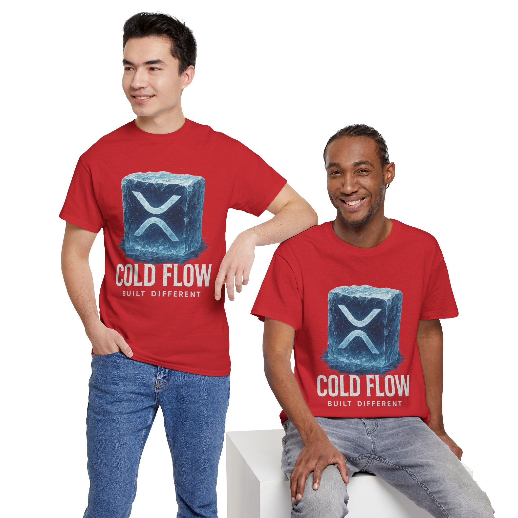 Cold Flow Ripple Logo T‑Shirt — 'Cold Flow: Built Different' Ice Cube Design