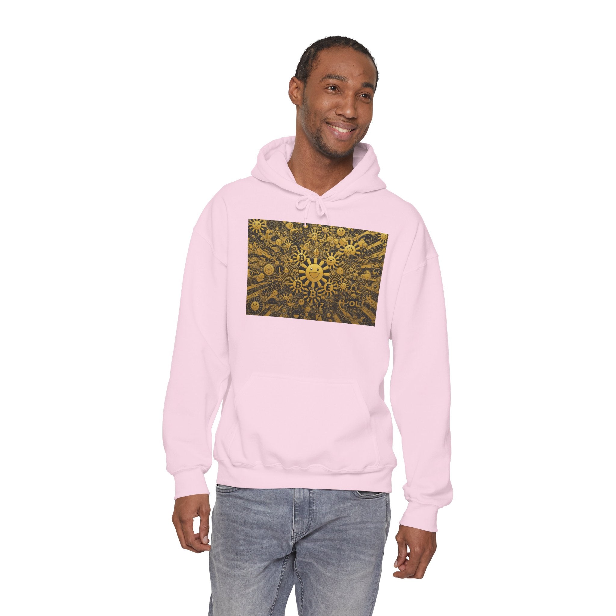 Solar Mandala Hoodie — Golden Sunburst Graphic Pullover