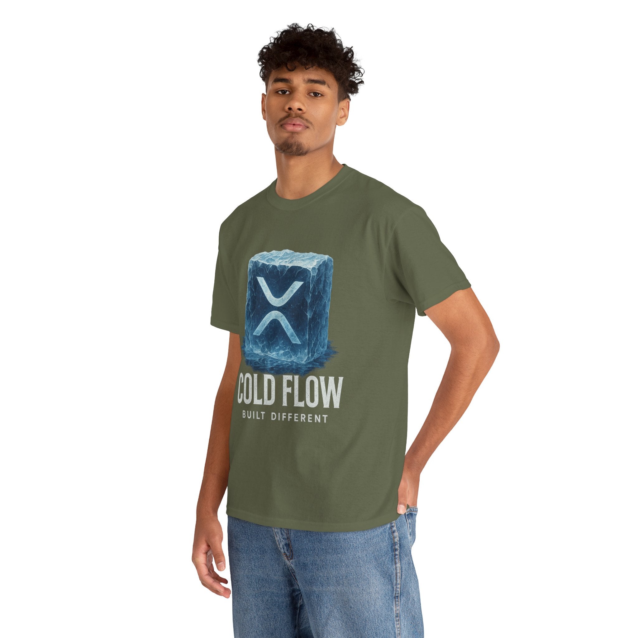 Cold Flow Ripple Logo T‑Shirt — 'Cold Flow: Built Different' Ice Cube Design