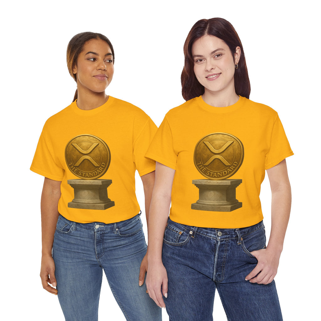 XRP Ledger Trophy T‑Shirt – Gold Ripple Coin on Pedestal Crypto Tee