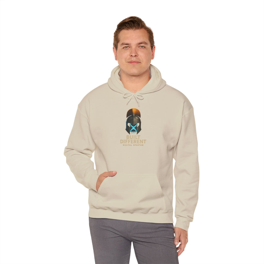 Built Different Hoodie — Futuristic Spartan Helmet Graphic Pullover