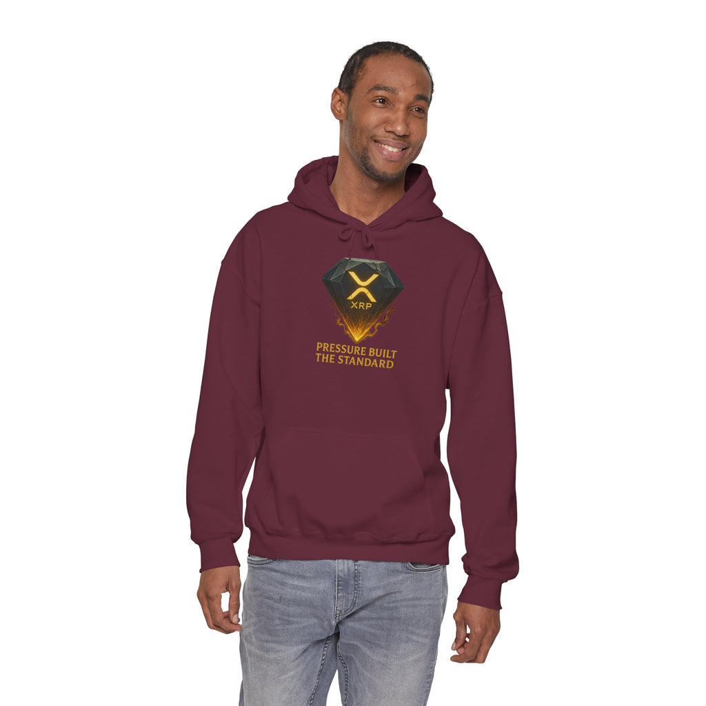 XRP Crypto Hoodie — "Pressure Built The Standard" Logo Pullover