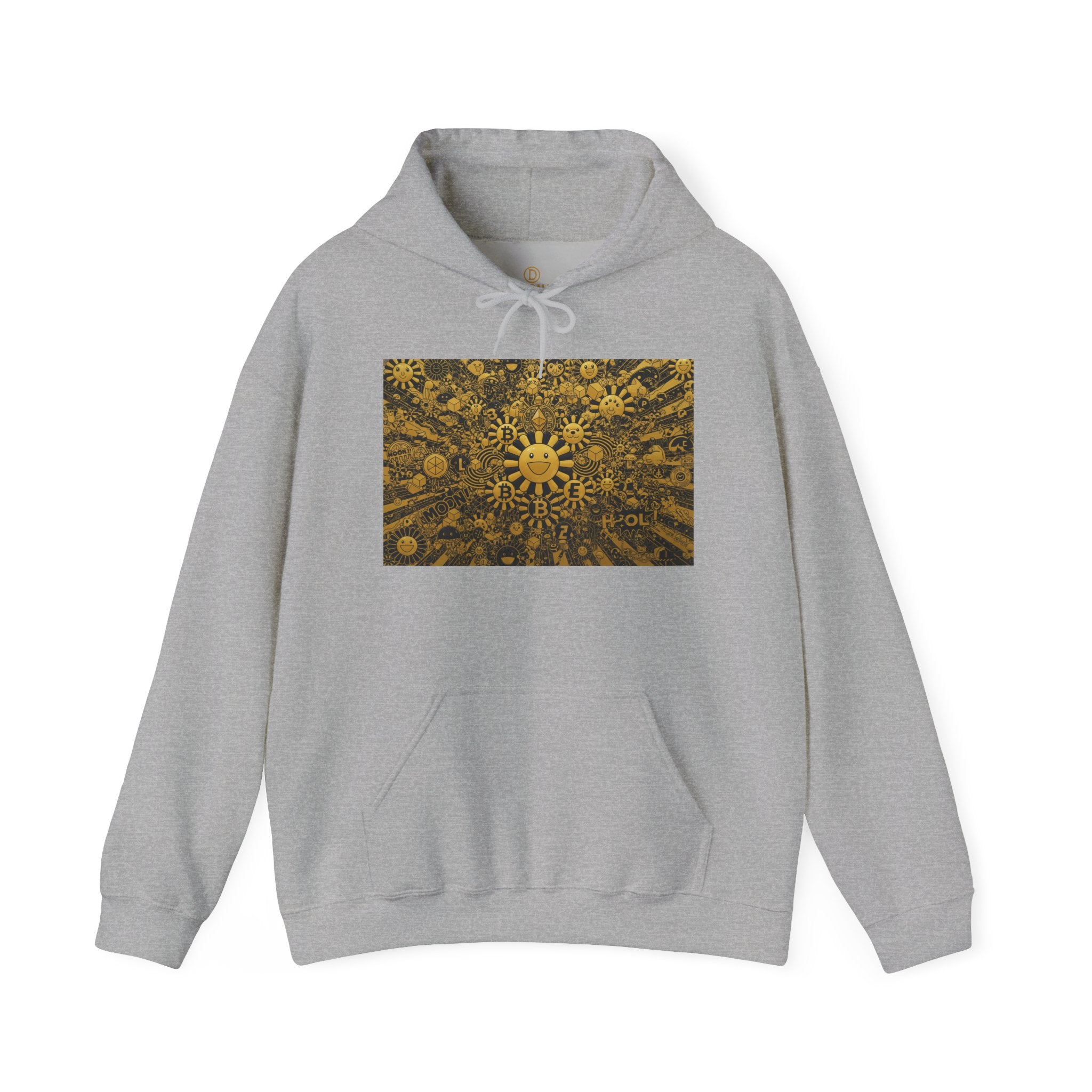 Solar Mandala Hoodie — Golden Sunburst Graphic Pullover