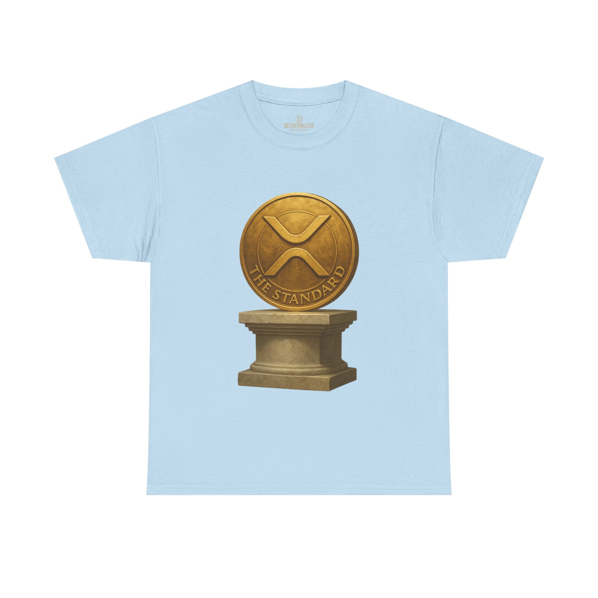 XRP Ledger Trophy T‑Shirt – Gold Ripple Coin on Pedestal Crypto Tee