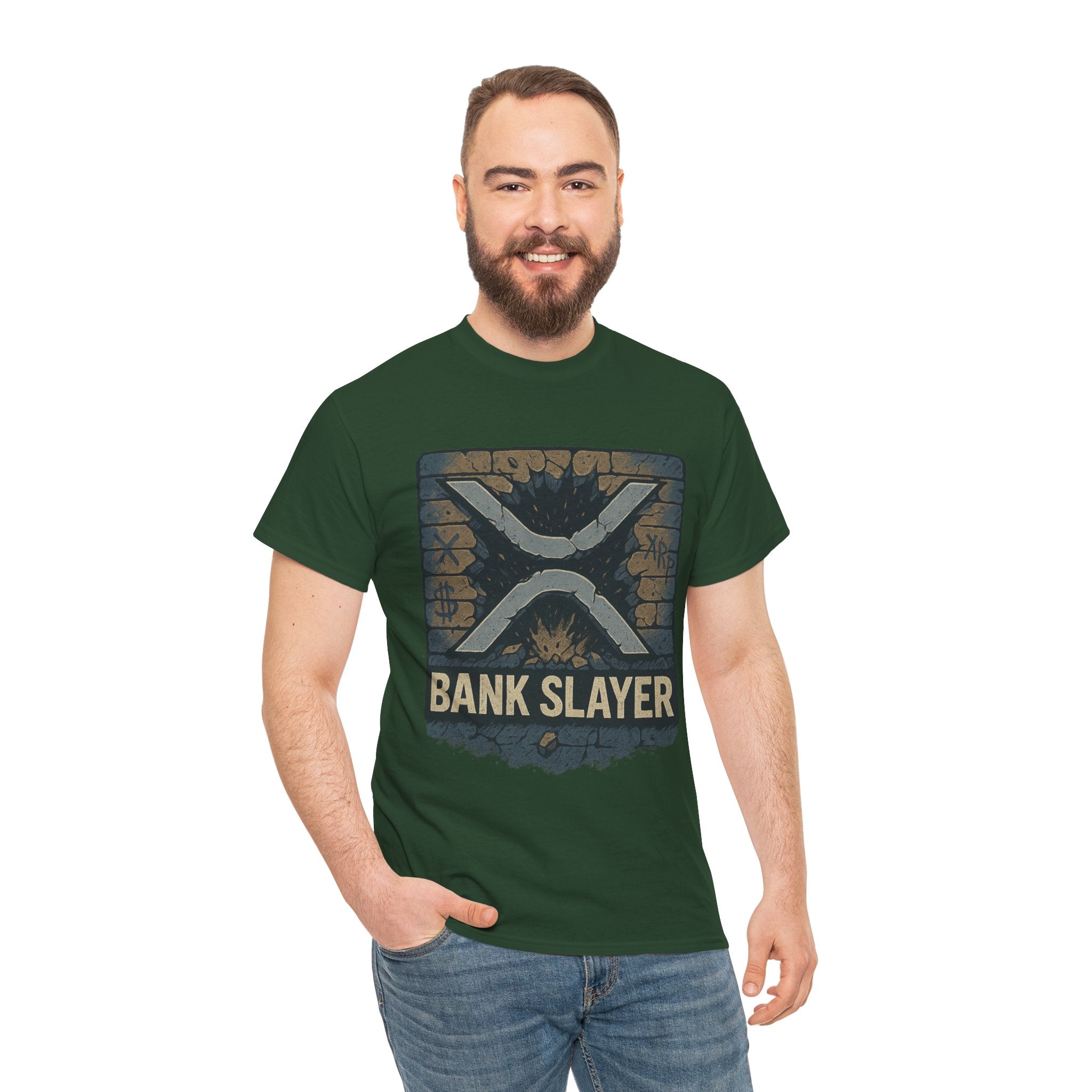 Bank Slayer T‑Shirt — Retro Grunge Crypto XRP Design