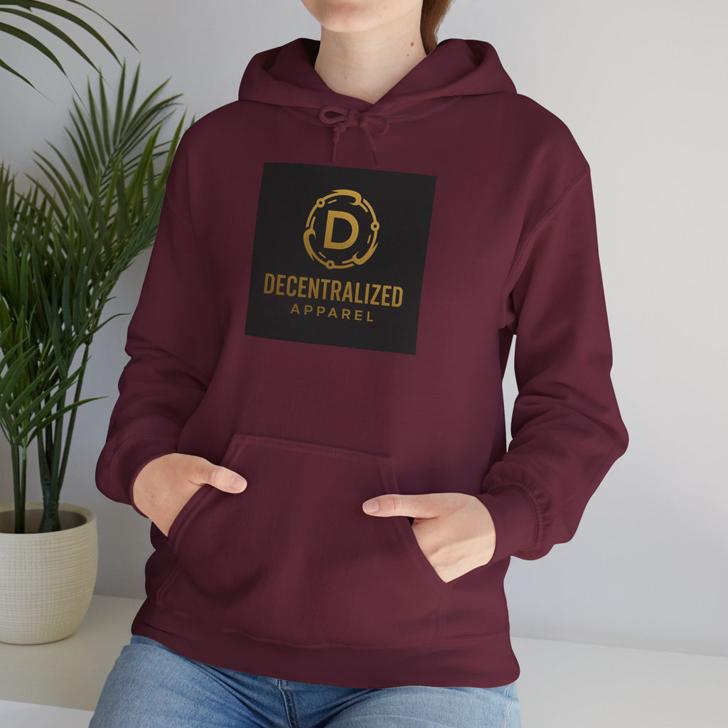Decentralized Apparel Logo Hoodie – Gold Emblem Streetwear Sweatshirt