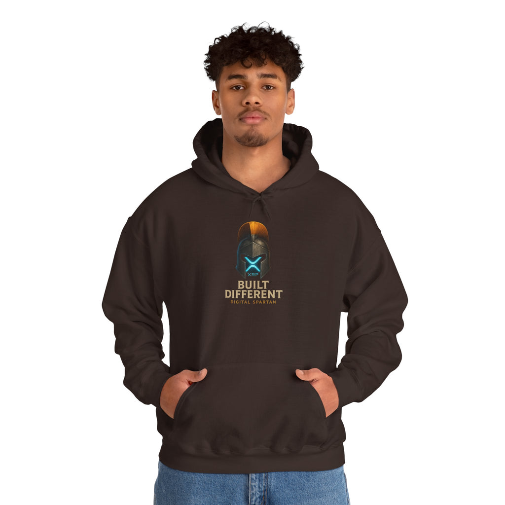 Built Different Hoodie — Futuristic Spartan Helmet Graphic Pullover