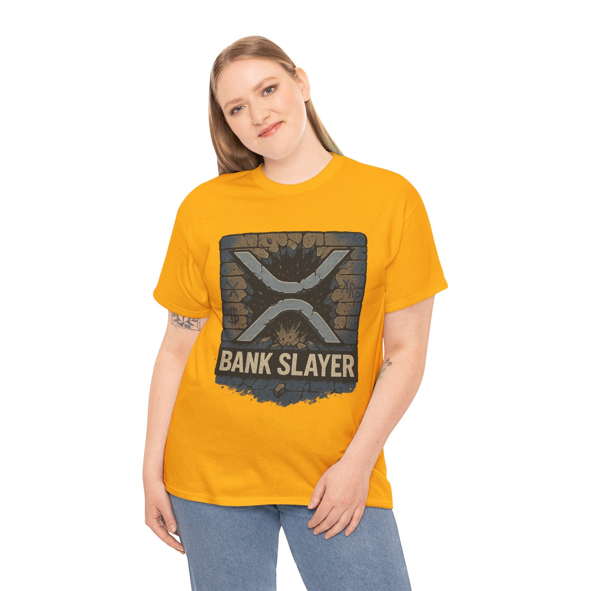 Bank Slayer T‑Shirt — Retro Grunge Crypto XRP Design